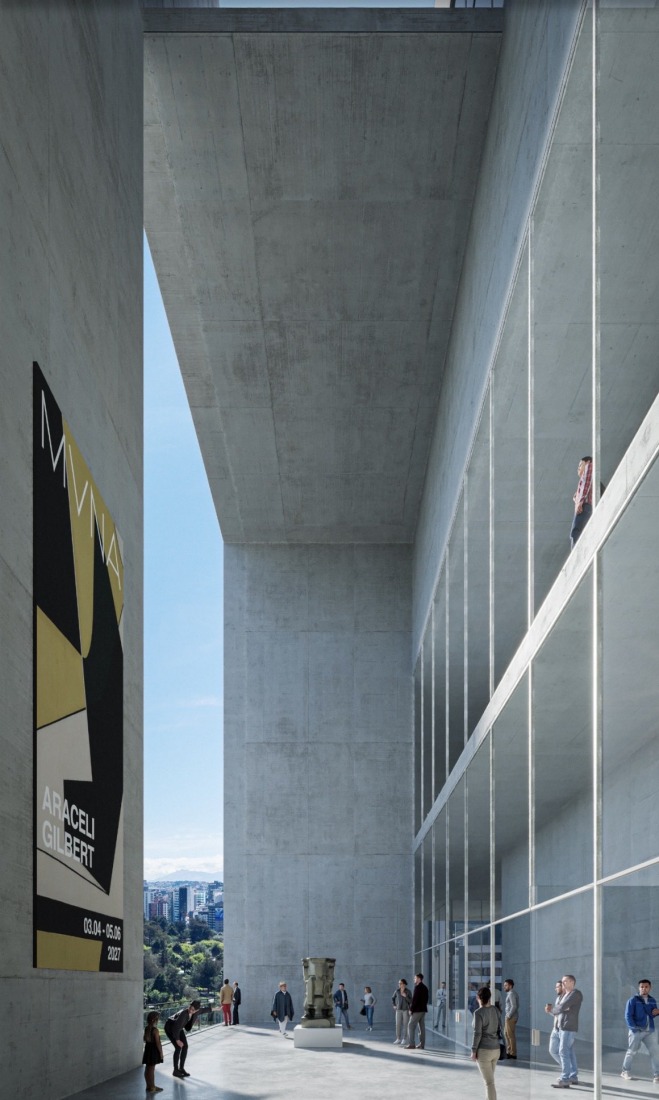 Vista del MuNa desde el acceso. «Ecos del sol» por Estudio de Arquitectura Campo Baeza + Maoda. Cortesía de Estudio Campo Baeza/Ethan de Clerck.