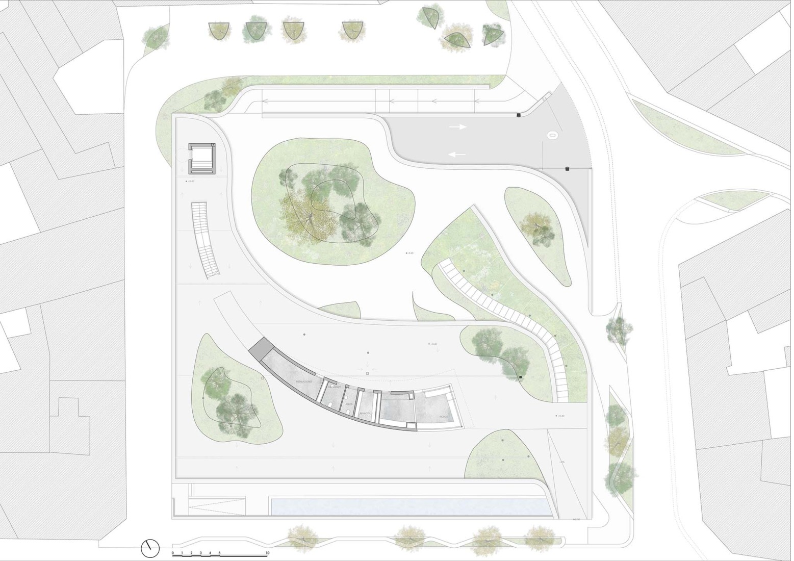 Plano de primera planta. Casa de la juventud por DUNAR arquitectos + Felipe Retuerto.