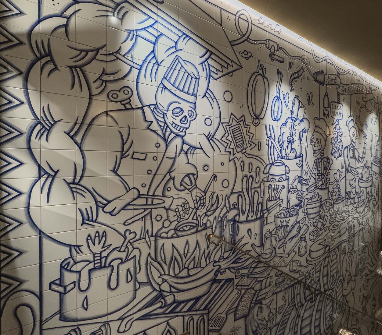 Mural escalera a sótano. Los Gabrieles por Rehabitar. Fotografía por Coke Riera.