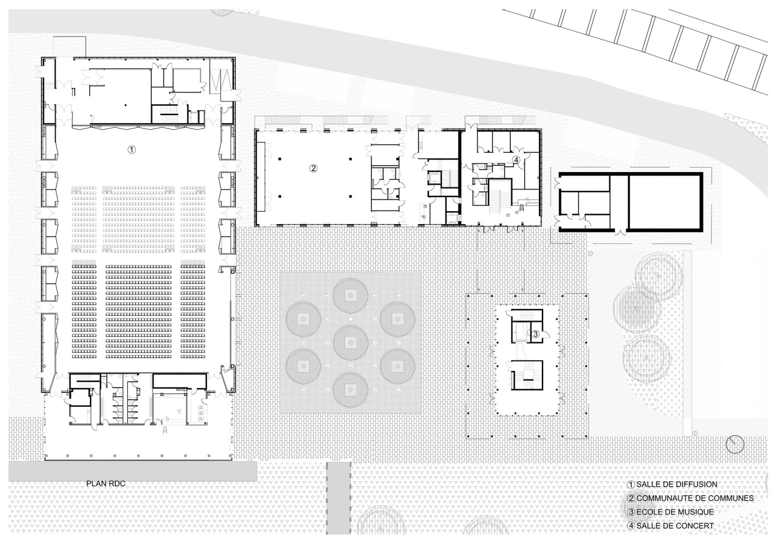 Plano de planta baja. Centro Cultural «La Tuilerie» por Ferrier Marchetti Studio.