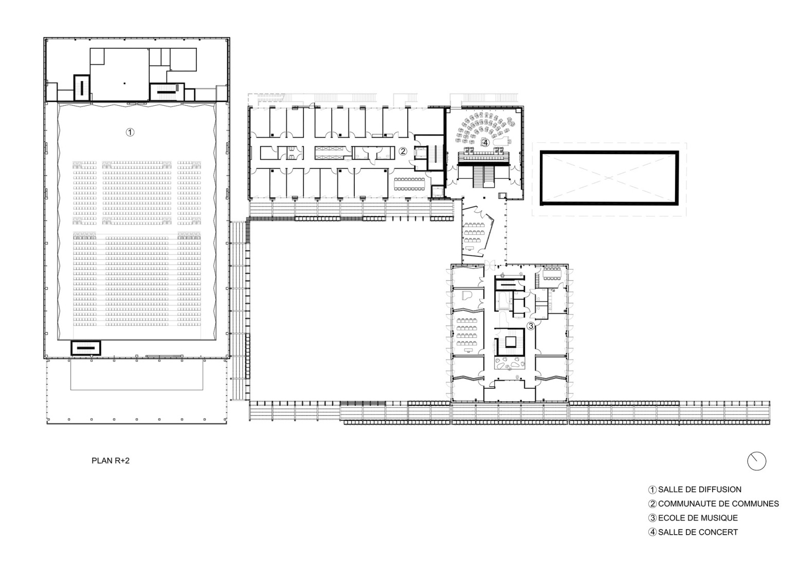 Plano de primera planta. Centro Cultural «La Tuilerie» por Ferrier Marchetti Studio.