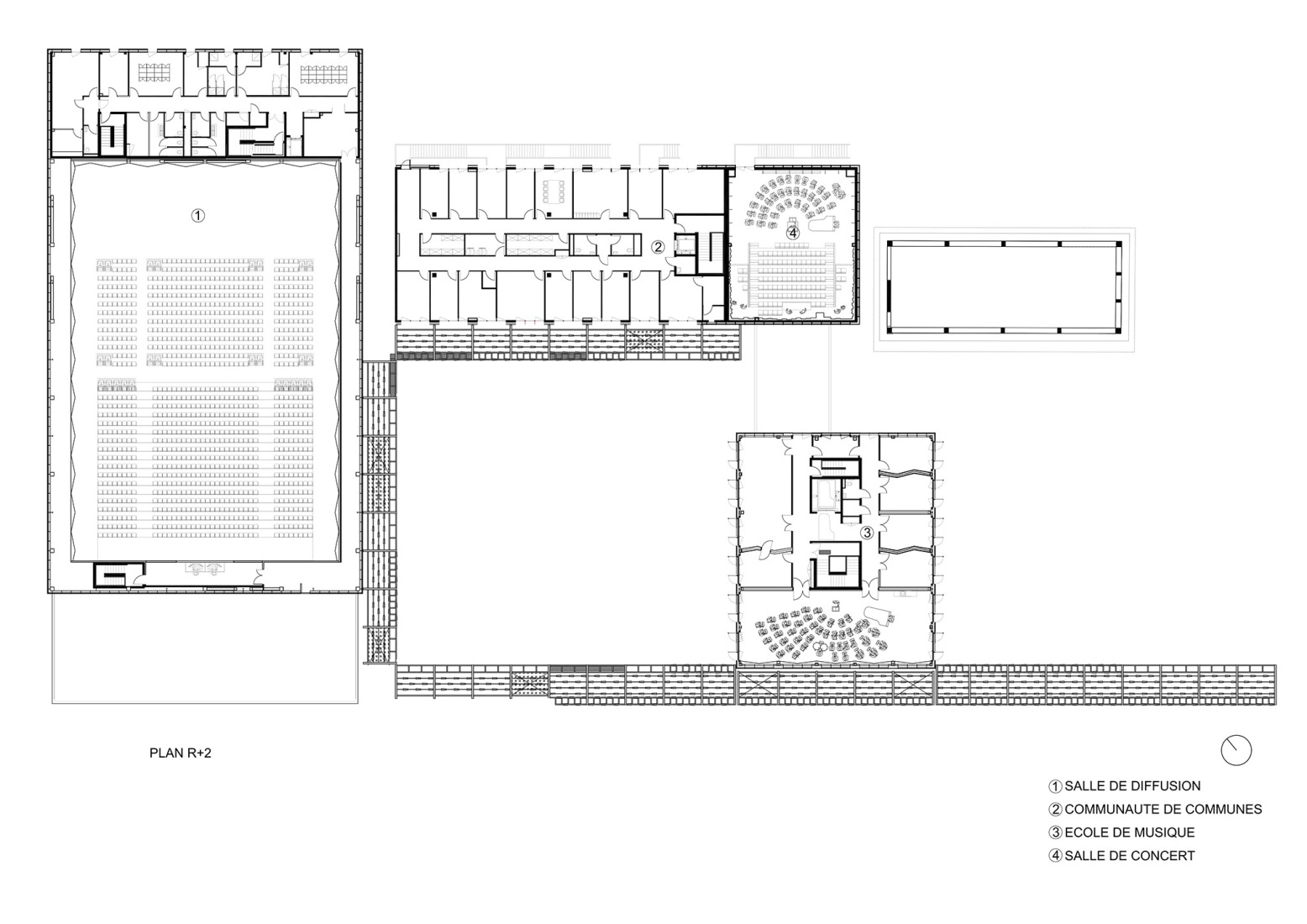 Plano de segunda planta. Centro Cultural «La Tuilerie» por Ferrier Marchetti Studio.