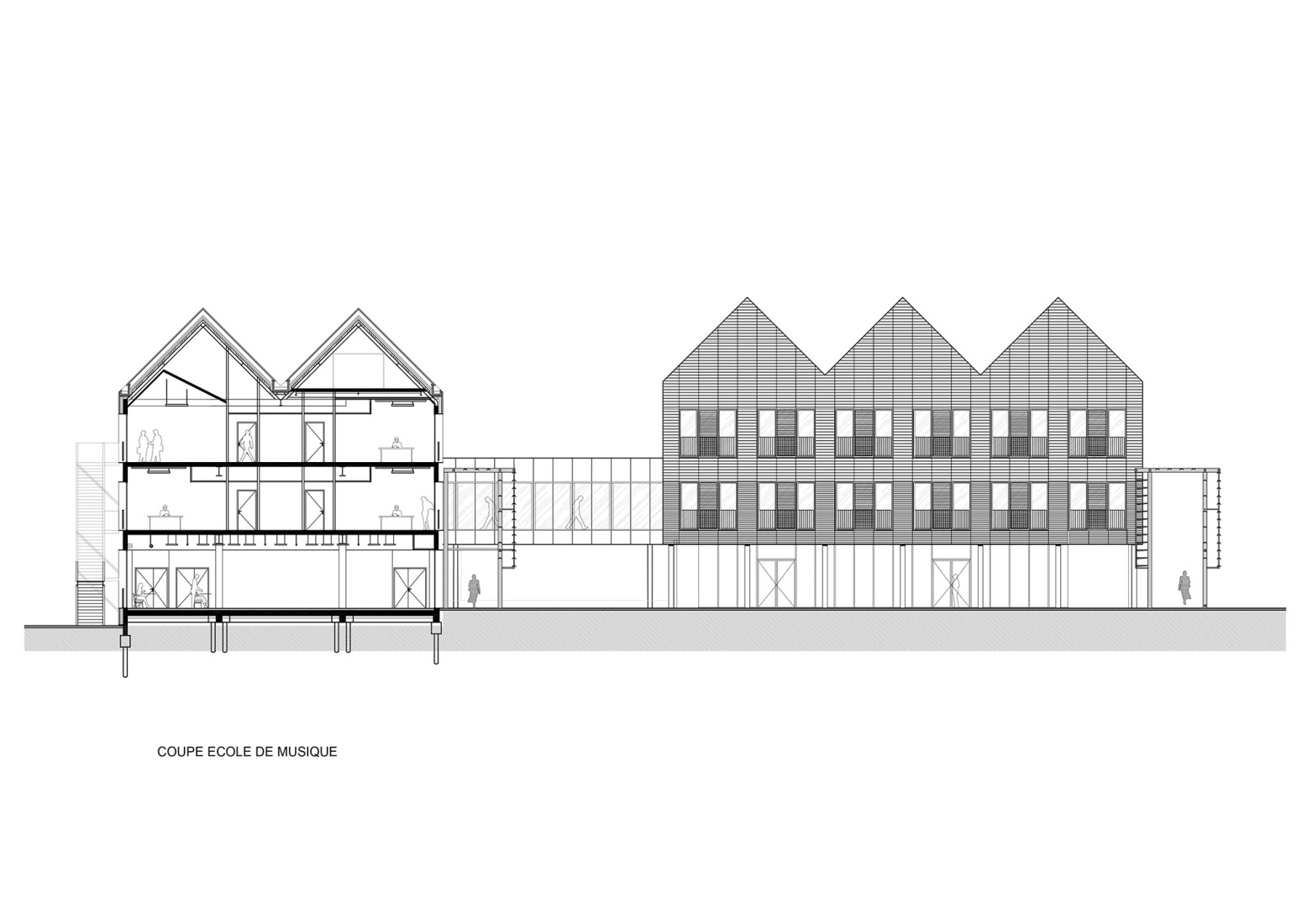Sección de la escuela de música. Centro Cultural «La Tuilerie» por Ferrier Marchetti Studio.