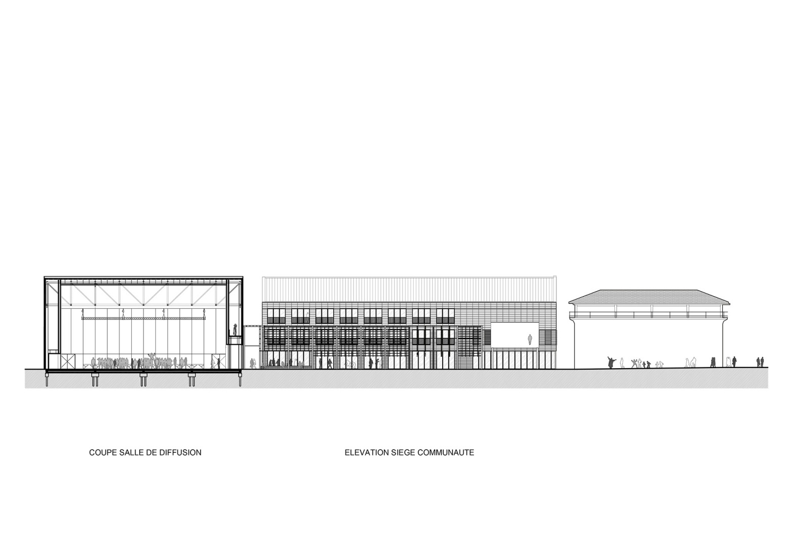 Sección de la sala de transmisión. Centro Cultural «La Tuilerie» por Ferrier Marchetti Studio.