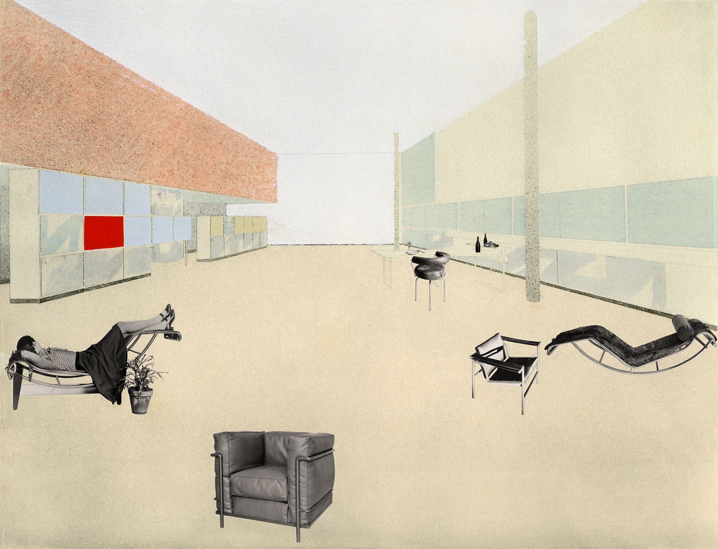 Charlotte Perriand, fotomontaje del proyecto Un équipement intérieur d’une habitation (Diseño interior de una vivienda) para el Salon d’Automne de 1929, publicado en L’Architecture vivante, n.º 27, 1930. Kunstmuseum Krefeld. Cortesía de Archives Charlotte Perriand, 2026 VEGAP, Barcelona 2026.