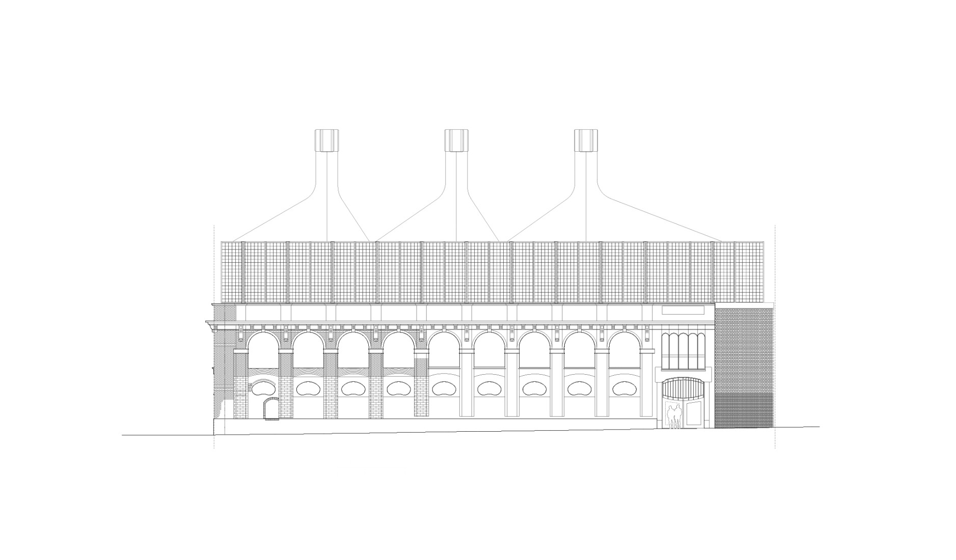Elevation. Cristalleries Planell Civic Center by H Arquitectes.