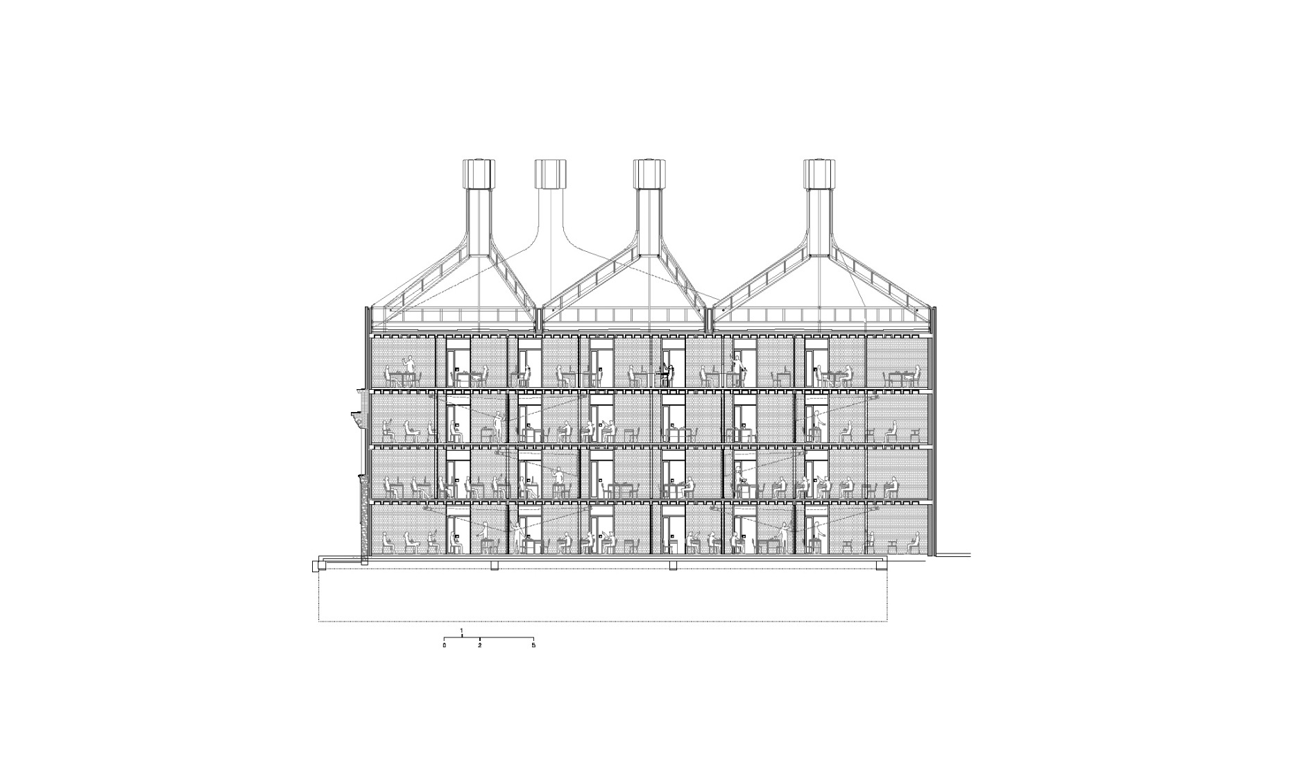 Section. Cristalleries Planell Civic Center by H Arquitectes.