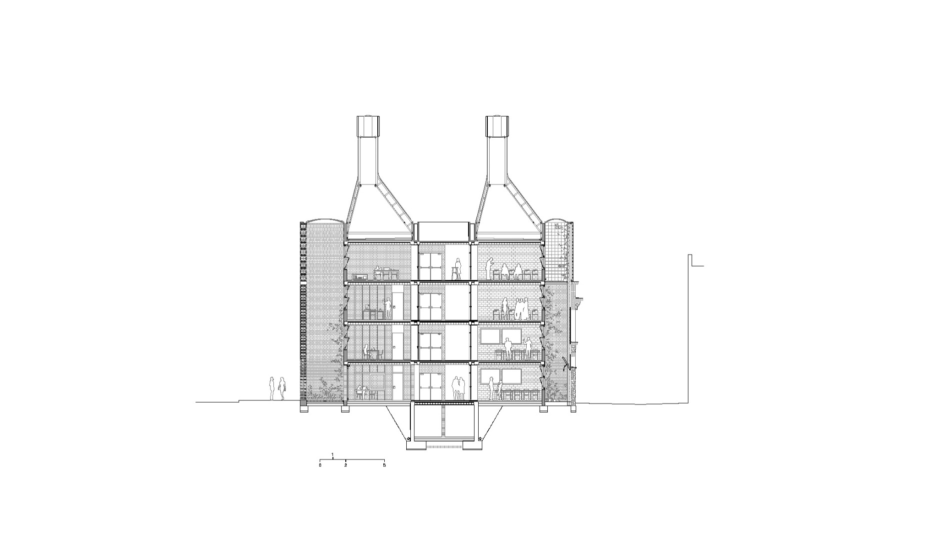 Section. Cristalleries Planell Civic Center by H Arquitectes.
