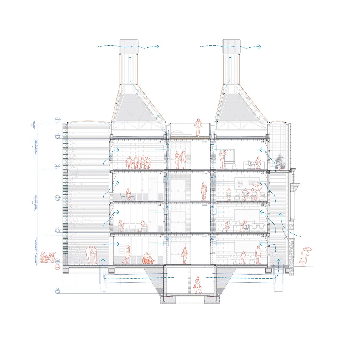 Detailed cross section. Cristalleries Planell Civic Center by H Arquitectes.