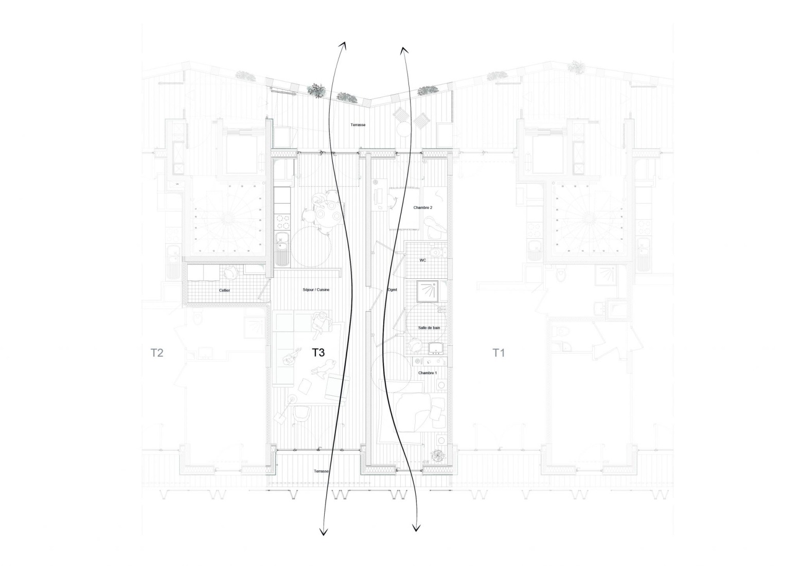 Housing floor plan. La Métropolitaine by Ignacio Prego Architectures + Thibaud Babled Architectures.