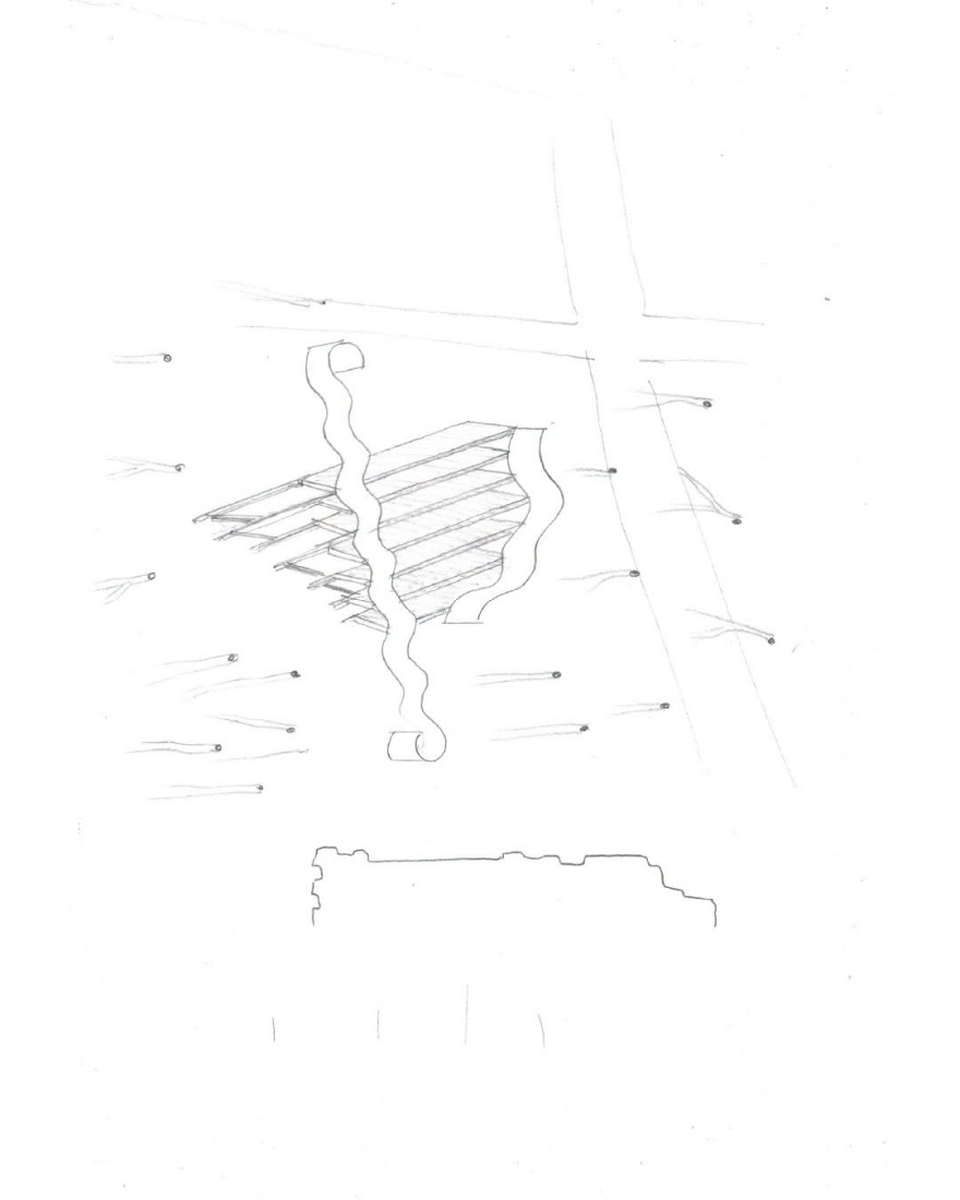 Sketch. Serpentine Pavilion 2026: A serpentine, designed by Isabel Abascal and Alessandro Arienzo, LANZA atelier. Courtesy Serpentine. 