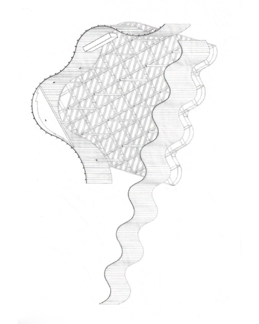 Sketch. Serpentine Pavilion 2026: A serpentine, designed by Isabel Abascal and Alessandro Arienzo, LANZA atelier. Courtesy Serpentine. 