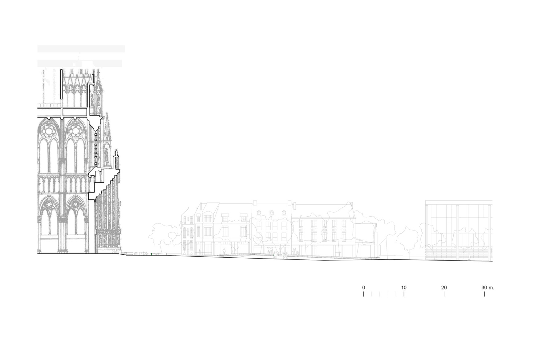 Sección. Entorno de la Catedral de Reims por José Ignacio Linazasoro. 