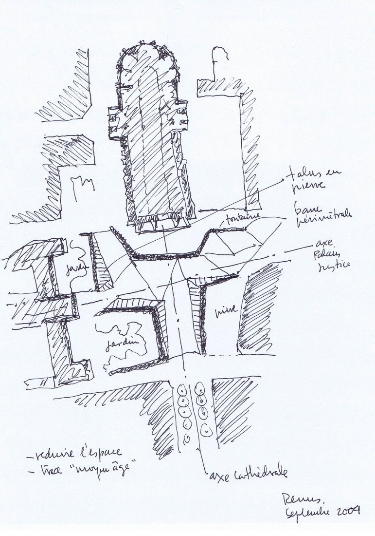 Croquis. Entorno de la Catedral de Reims por José Ignacio Linazasoro. 