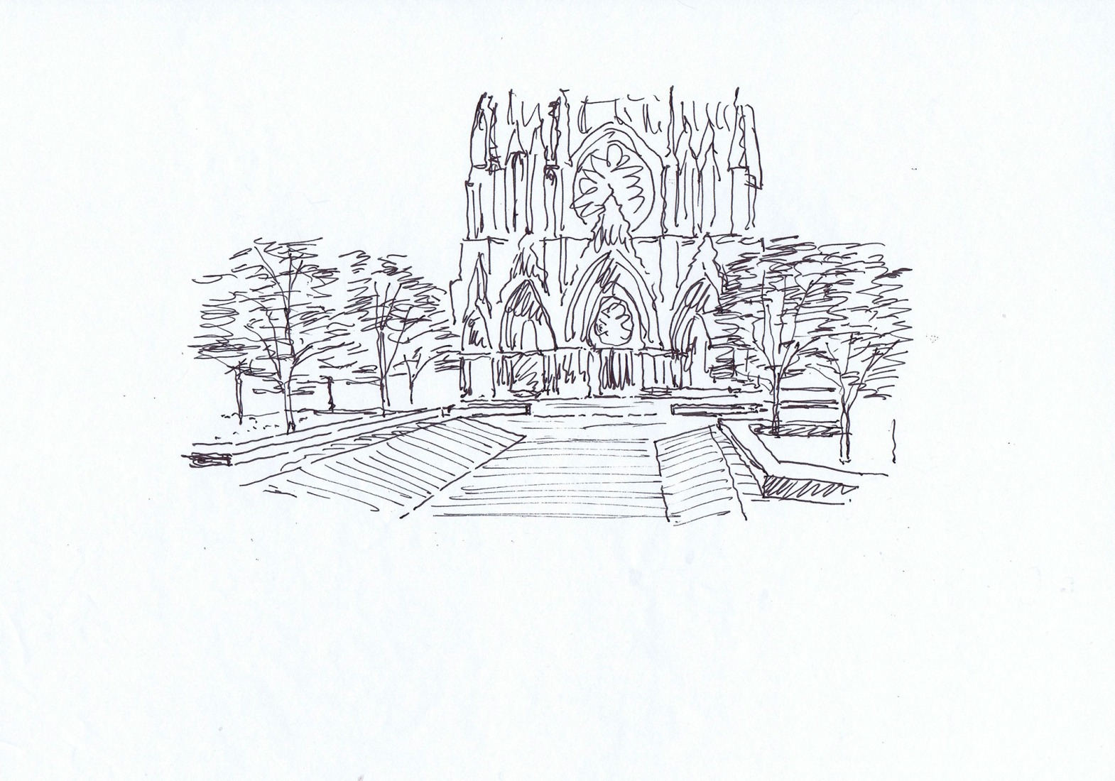 Croquis. Entorno de la Catedral de Reims por José Ignacio Linazasoro. 