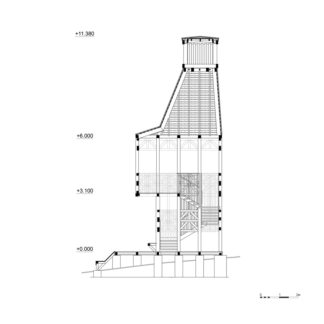 Section. Kola Bay Lighthouse Viewpoint by Evgeny Makarenko Timber Architecture Workshop.
