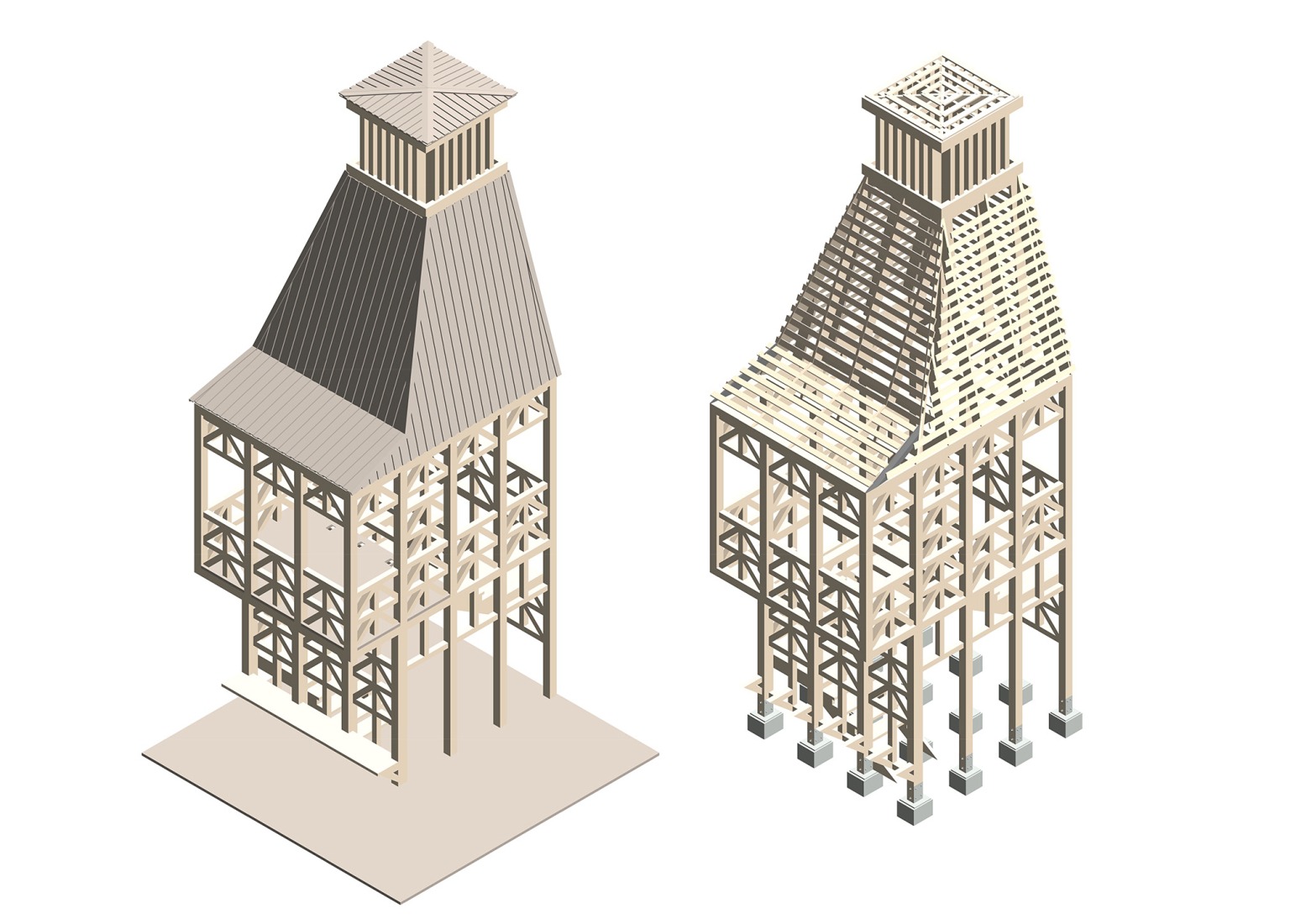 Axonometry. Kola Bay Lighthouse Viewpoint by Evgeny Makarenko Timber Architecture Workshop.