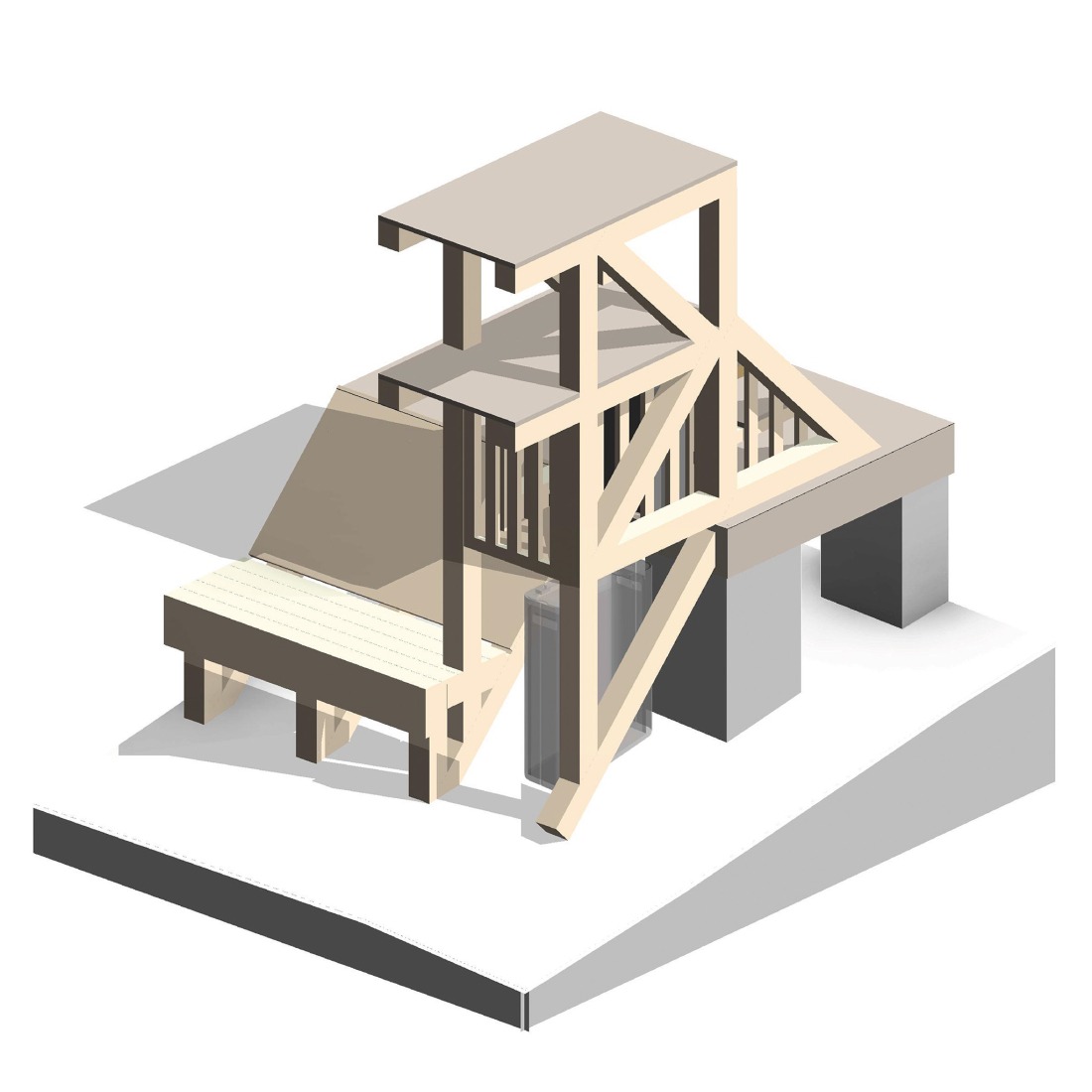 Axonometry. Kola Bay Lighthouse Viewpoint by Evgeny Makarenko Timber Architecture Workshop.