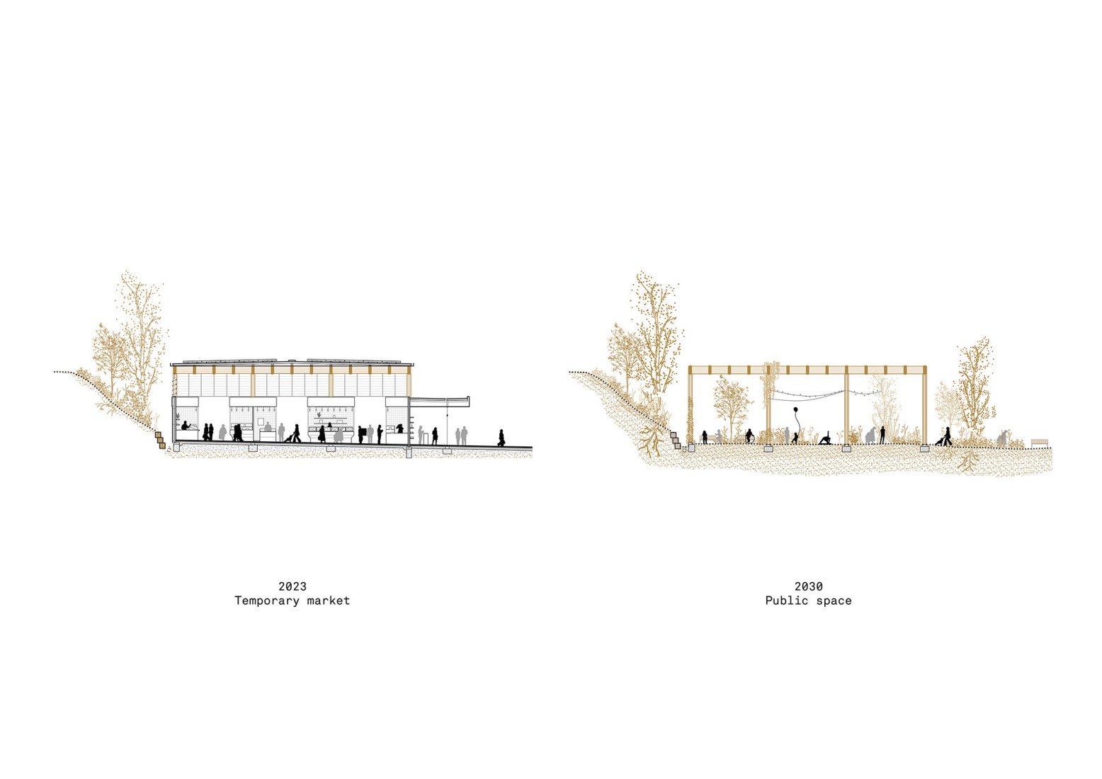 Sección. Mercado Provisional de Horta, por Ravetllat Arquitectura + Carles Enrich Studio.