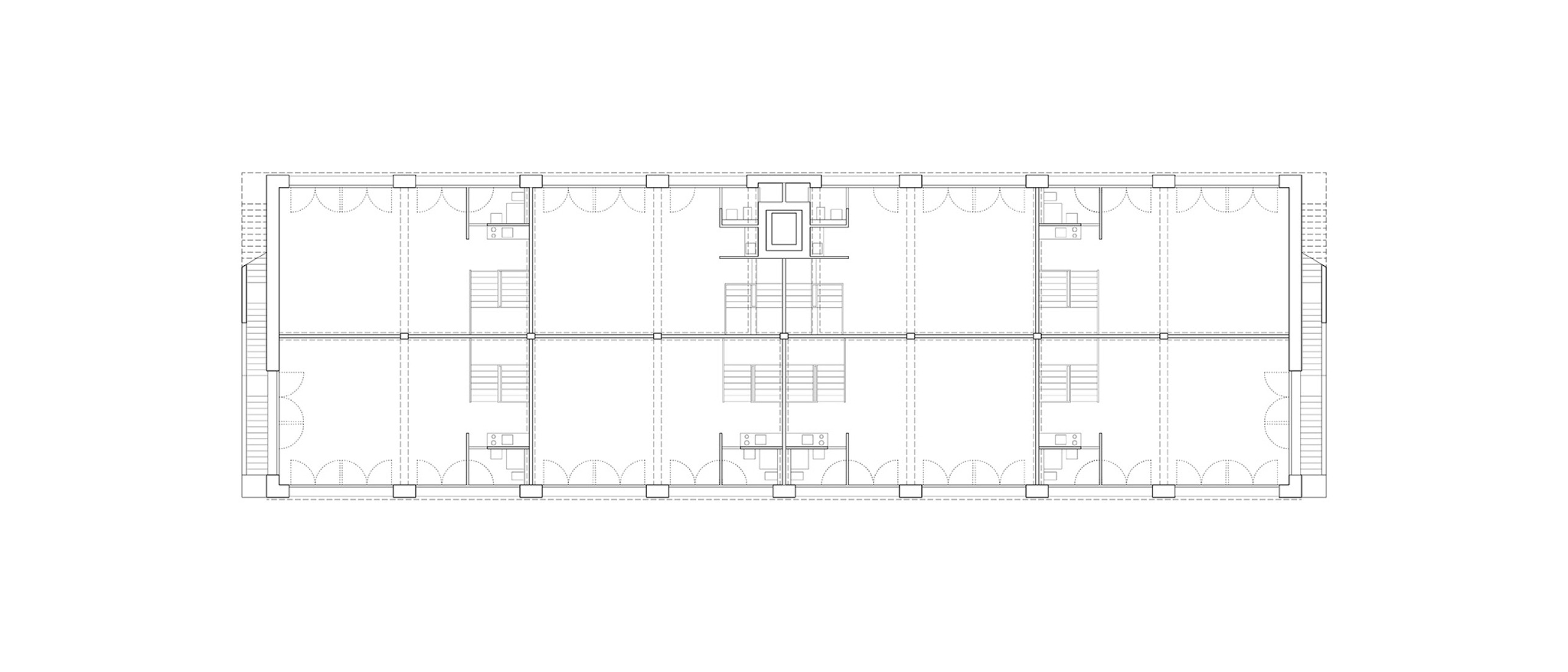 Plano de primera planta. Edificio de uso mixto en Forel por Samir Alaoui Architects Sàrl.