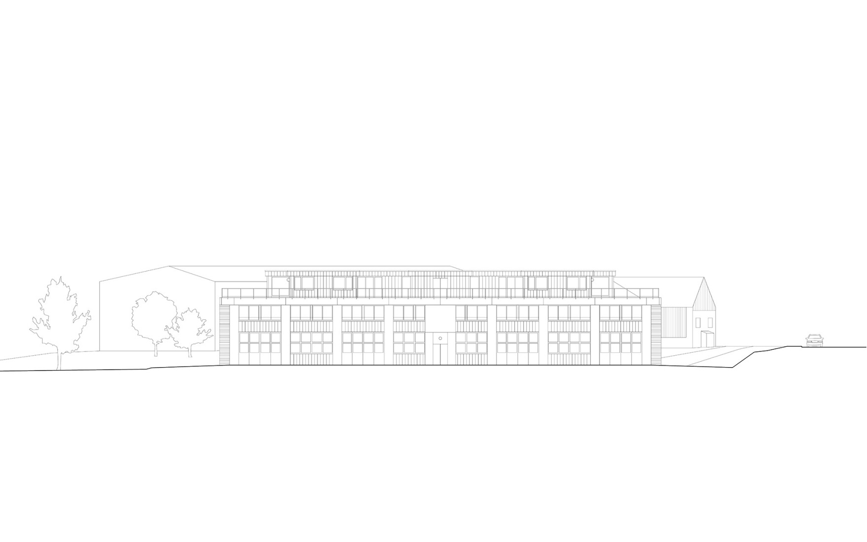 Alzado Norte. Edificio de uso mixto en Forel por Samir Alaoui Architects Sàrl.