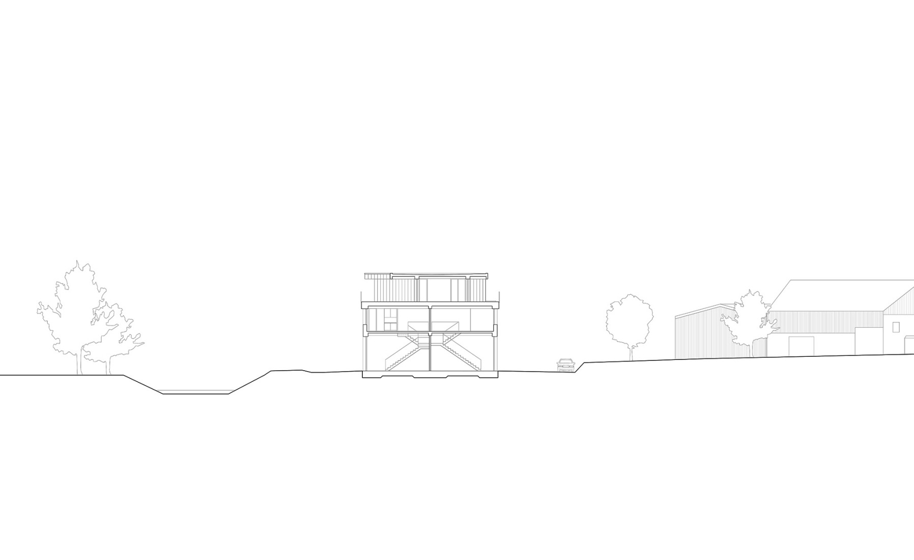 Sección. Edificio de uso mixto en Forel por Samir Alaoui Architects Sàrl.