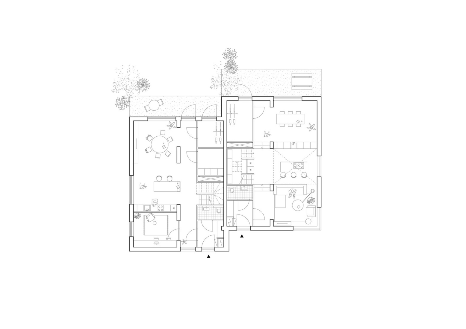 Casas adosadas tipo C, plano de planta baja. «Common Woods» por Space&Matter.