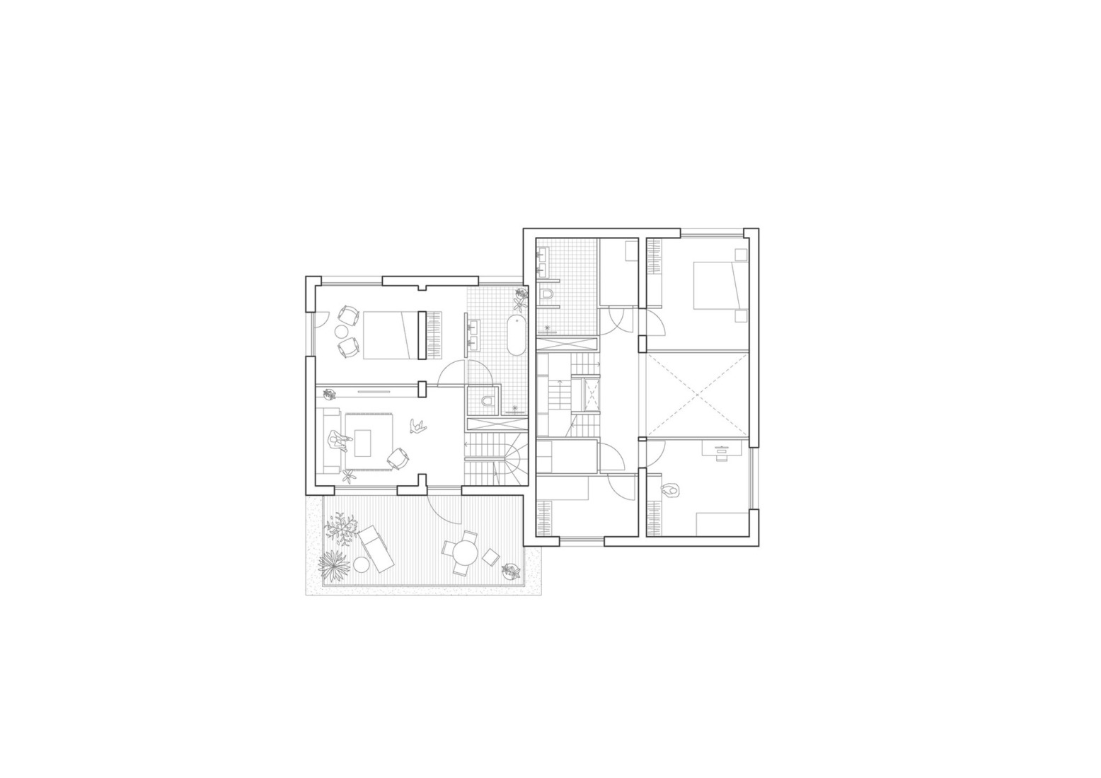 Casas adosadas tipo C, plano de primera planta. «Common Woods» por Space&Matter.