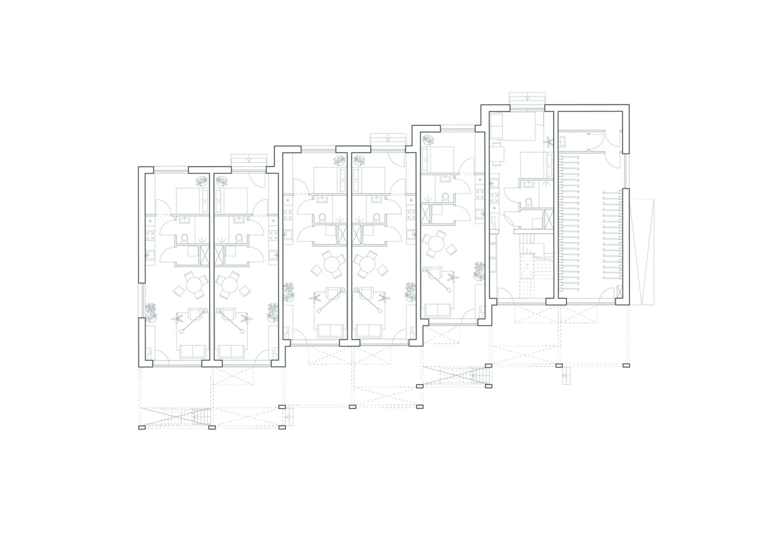 Plano de planta del segmento social de los apartamentos. «Common Woods» por Space&Matter.