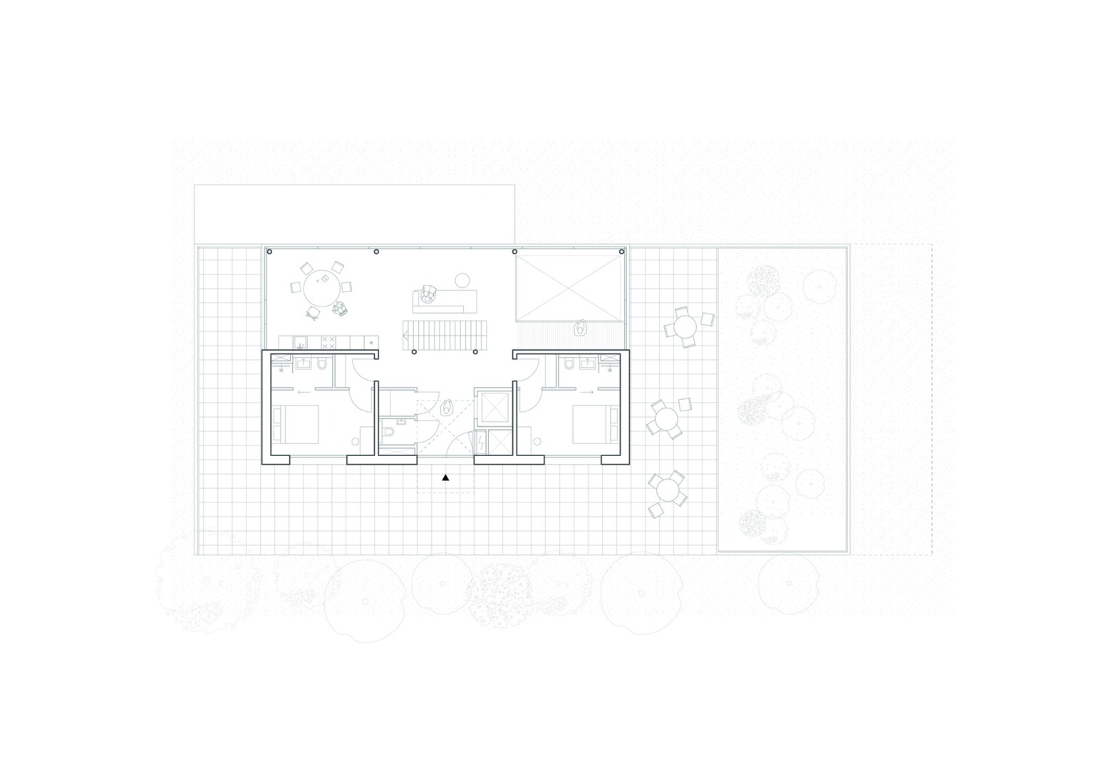 Plano de planta de la villa en retiro. «Common Woods» por Space&Matter.