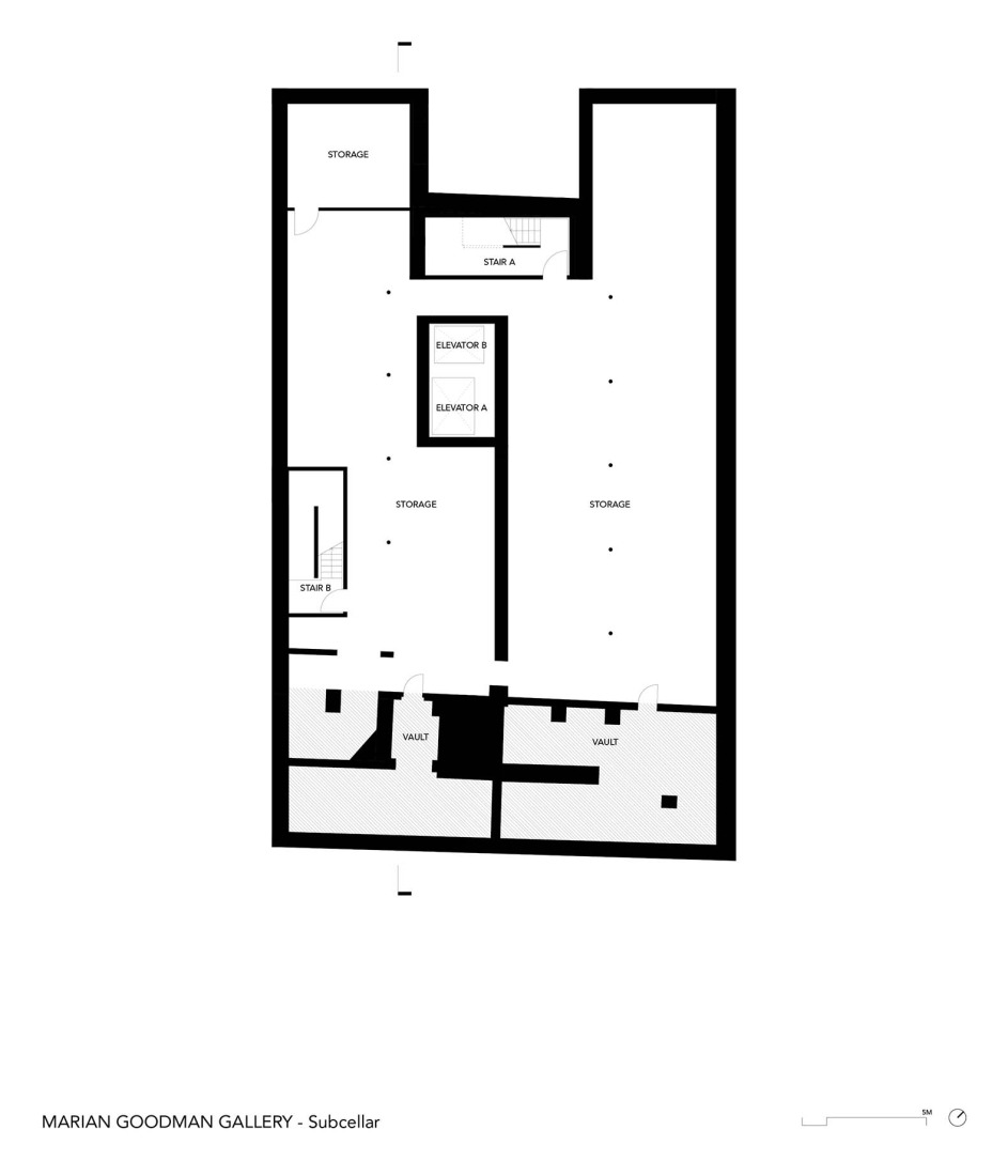 Basement floor plan. Marian Goodman Gallery by studioMDA.