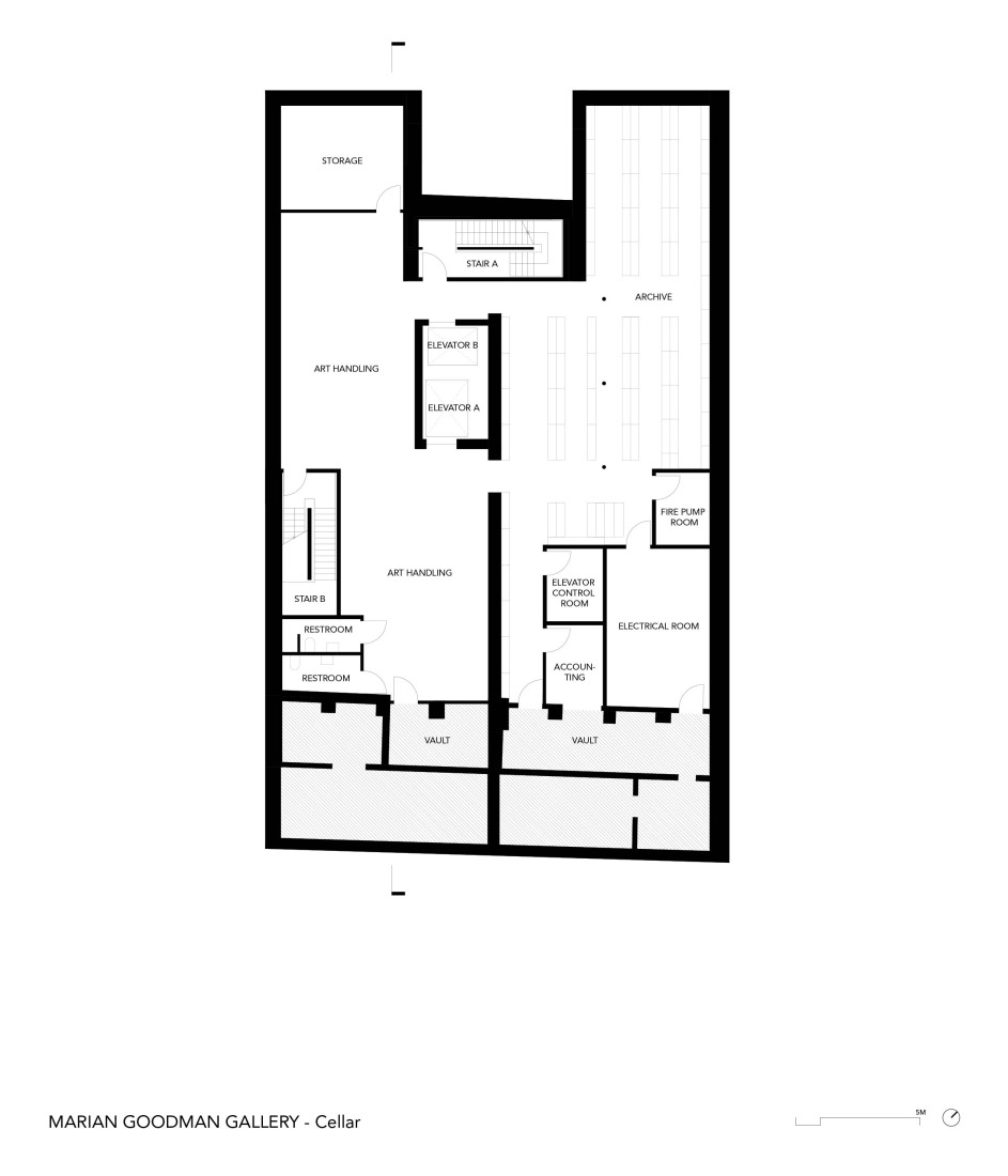 Basement floor plan. Marian Goodman Gallery by studioMDA.