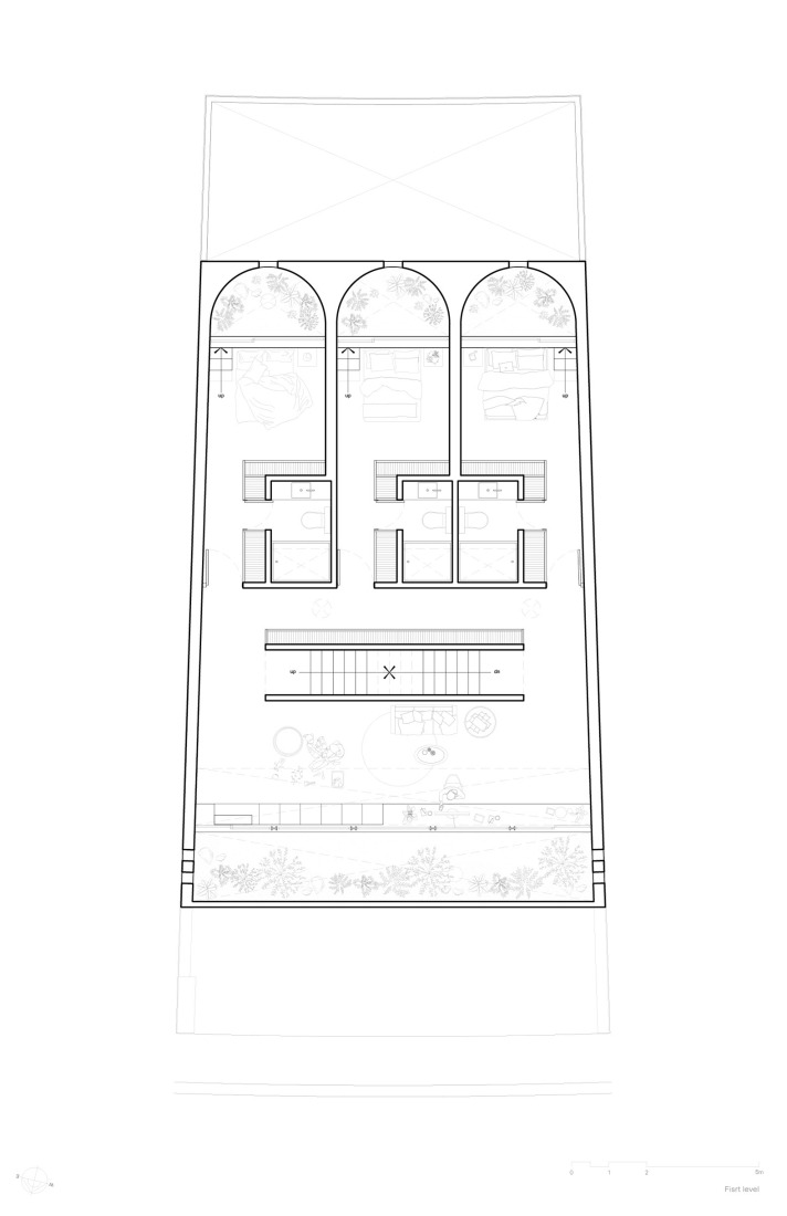 First floor plan. "Casa Refugio" by Taller Segovia Molina. 