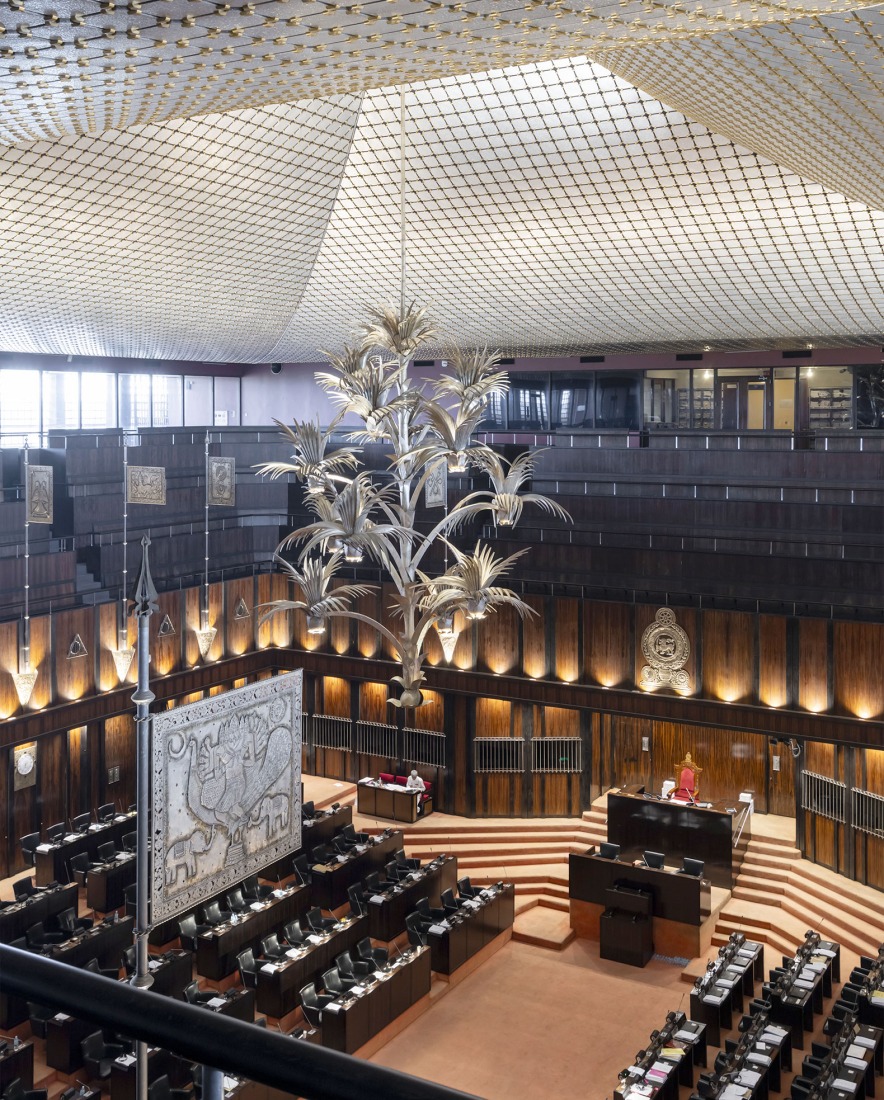 View of chamber interior, New Sri Lankan Parliament, Kotte, Sri Lanka. Photograph by Iwan Baan, 2026.