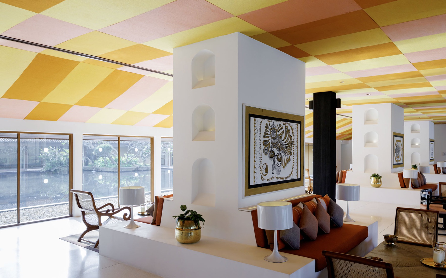 Interior view of lounge, Bentota Beach Hotel, Bentota, Sri Lanka. Photograph by Iwan Baan, 2026.