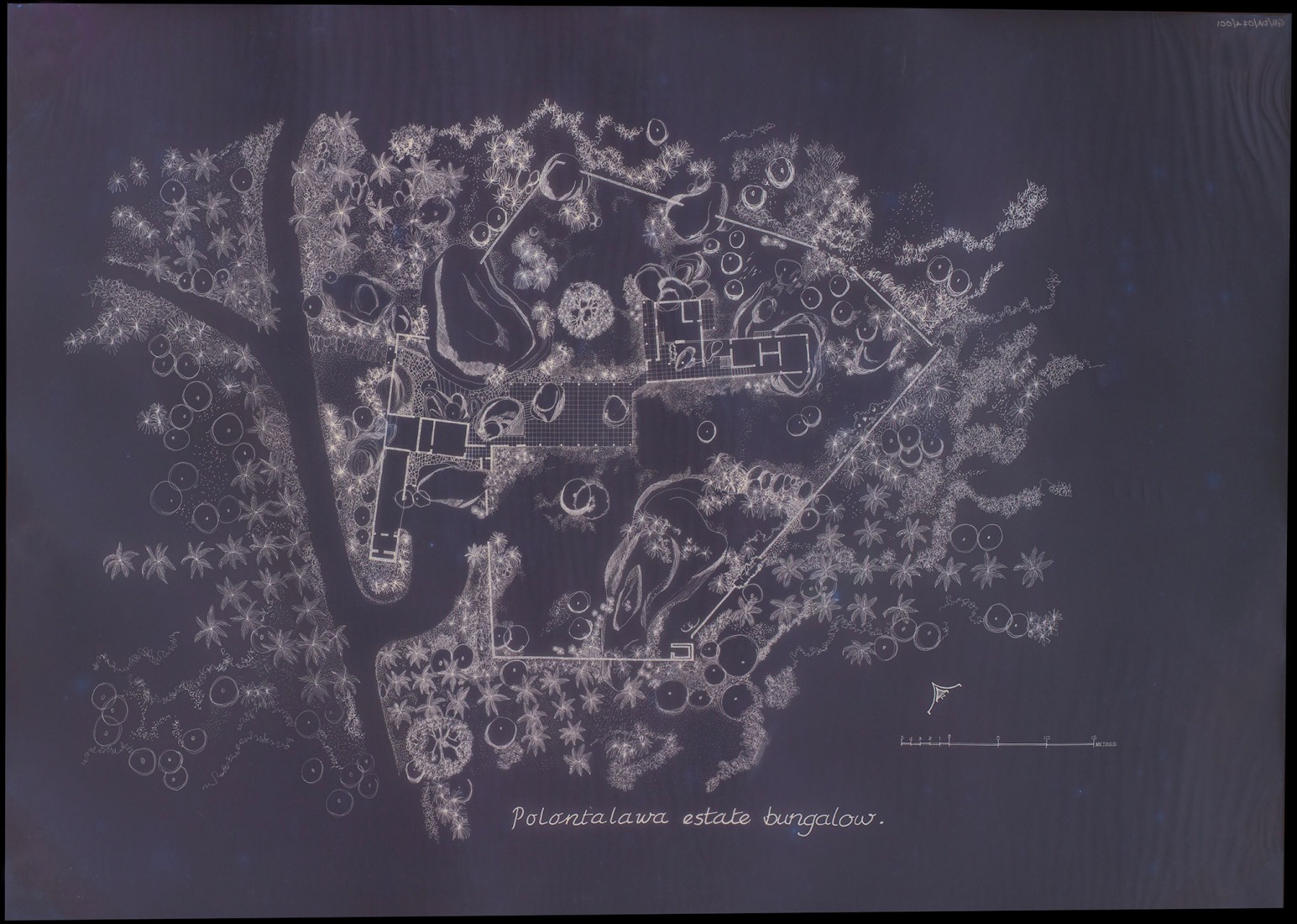Site plan, Polontalawa Estate Bungalow, ink on vellum, 1986. Courtesy by Geoffrey Bawa and Lunuganga Trusts, all rights reserved.