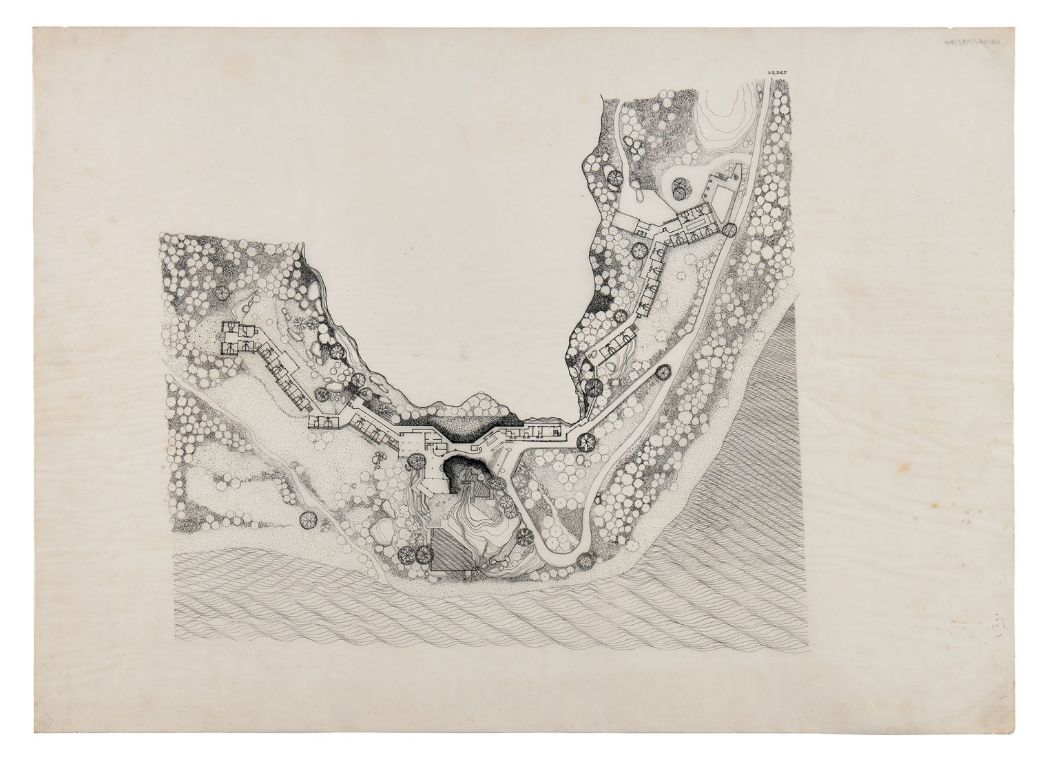 Tim Beacher, site plan of Kandalama Hotel, 1994. Courtesy by Geoffrey Bawa and Lunuganga Trusts, all rights reserved.