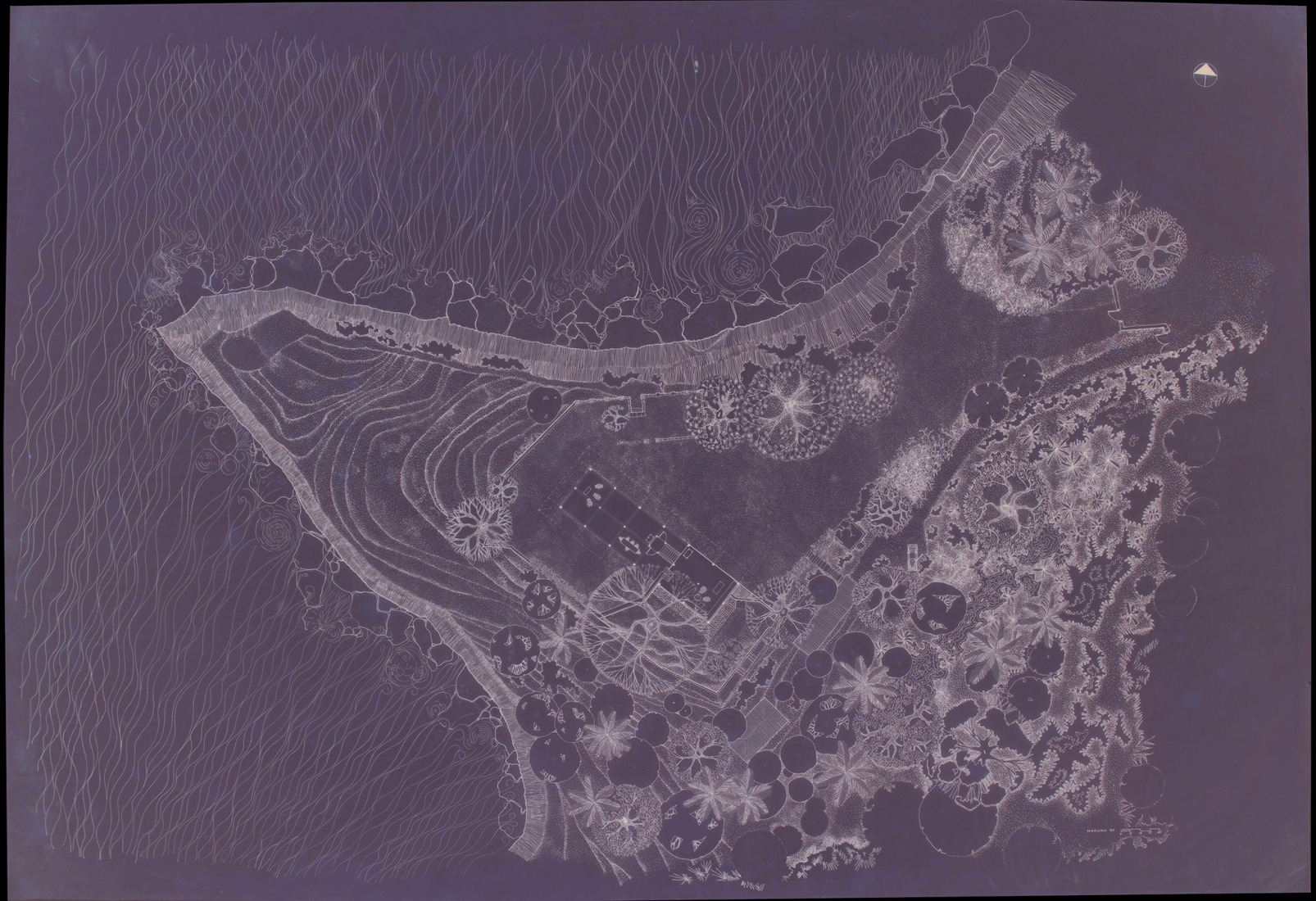 Waruna Gomis, site plan, House for Pradeep Jayewardene, ink on vellum, 1997. Courtesy by Geoffrey Bawa and Lunuganga Trusts, all rights reserved.