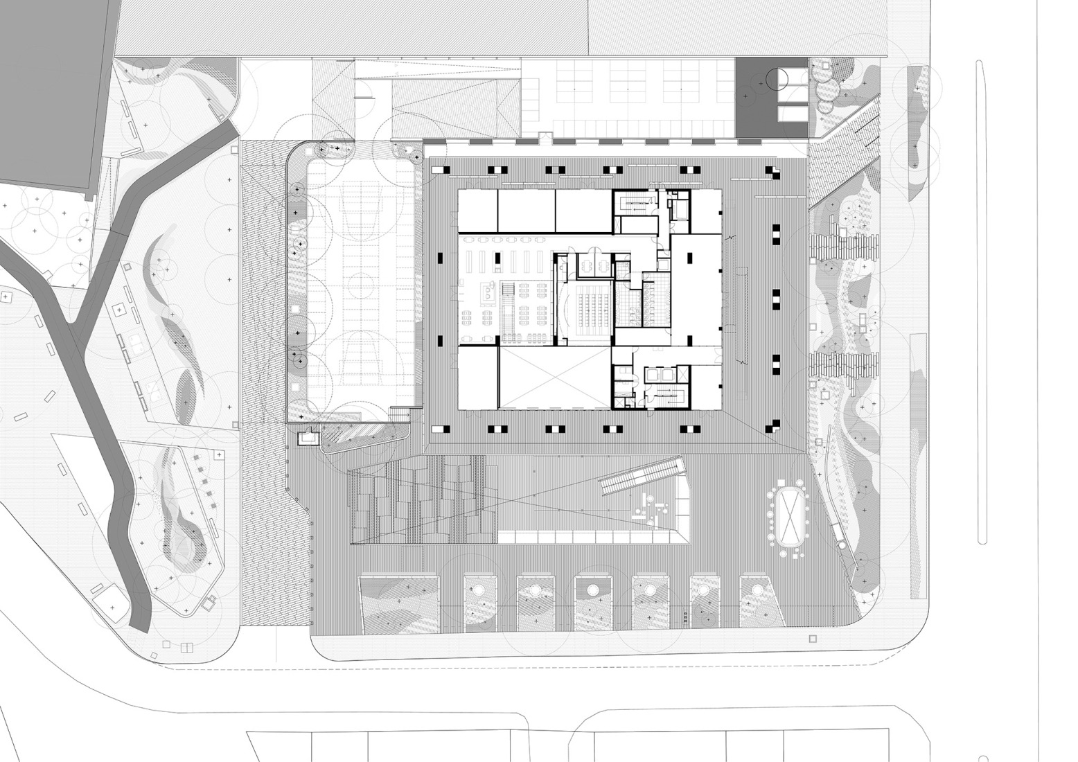 Plano de planta baja. Fundación Universitaria Compensar por Bermúdez Arquitectos.
