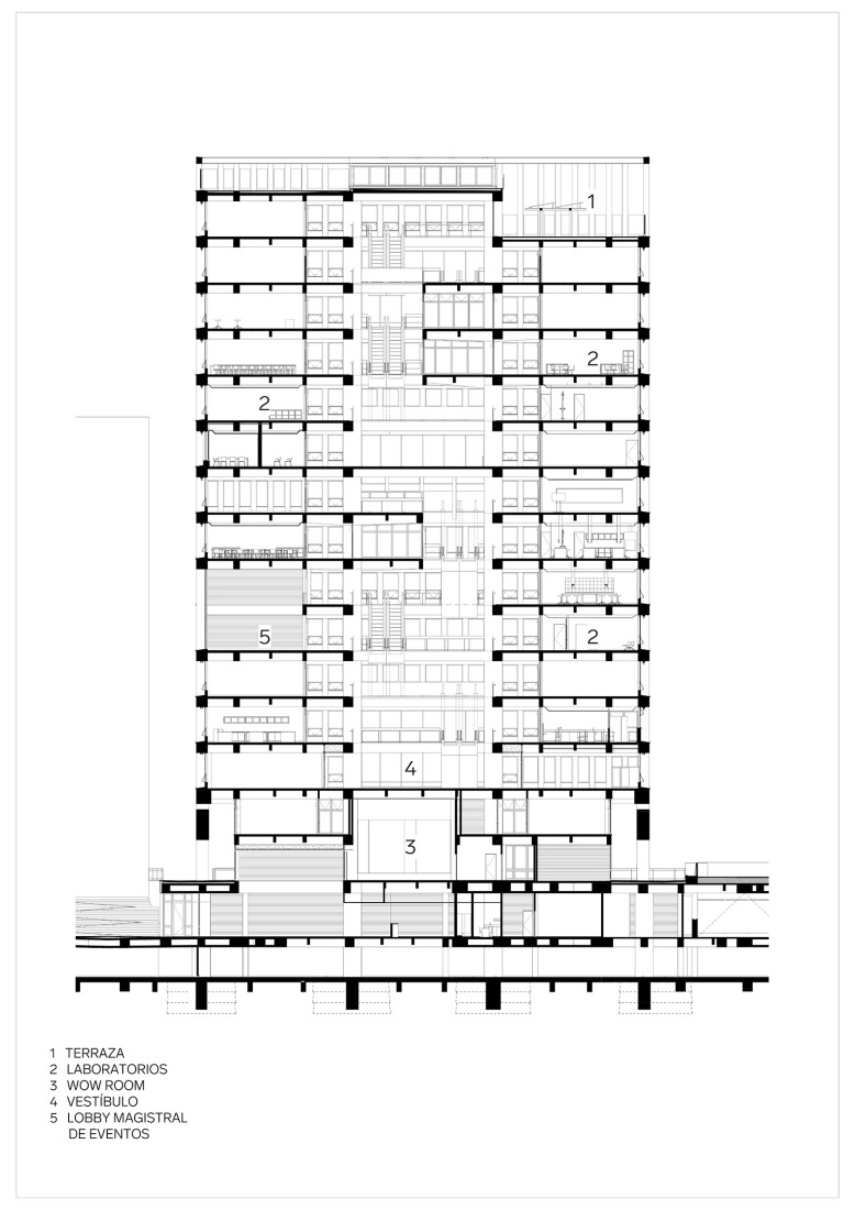 Sección. Fundación Universitaria Compensar por Bermúdez Arquitectos.