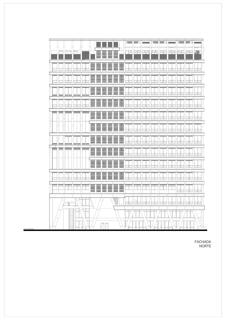 Alzado norte. Fundación Universitaria Compensar por Bermúdez Arquitectos.