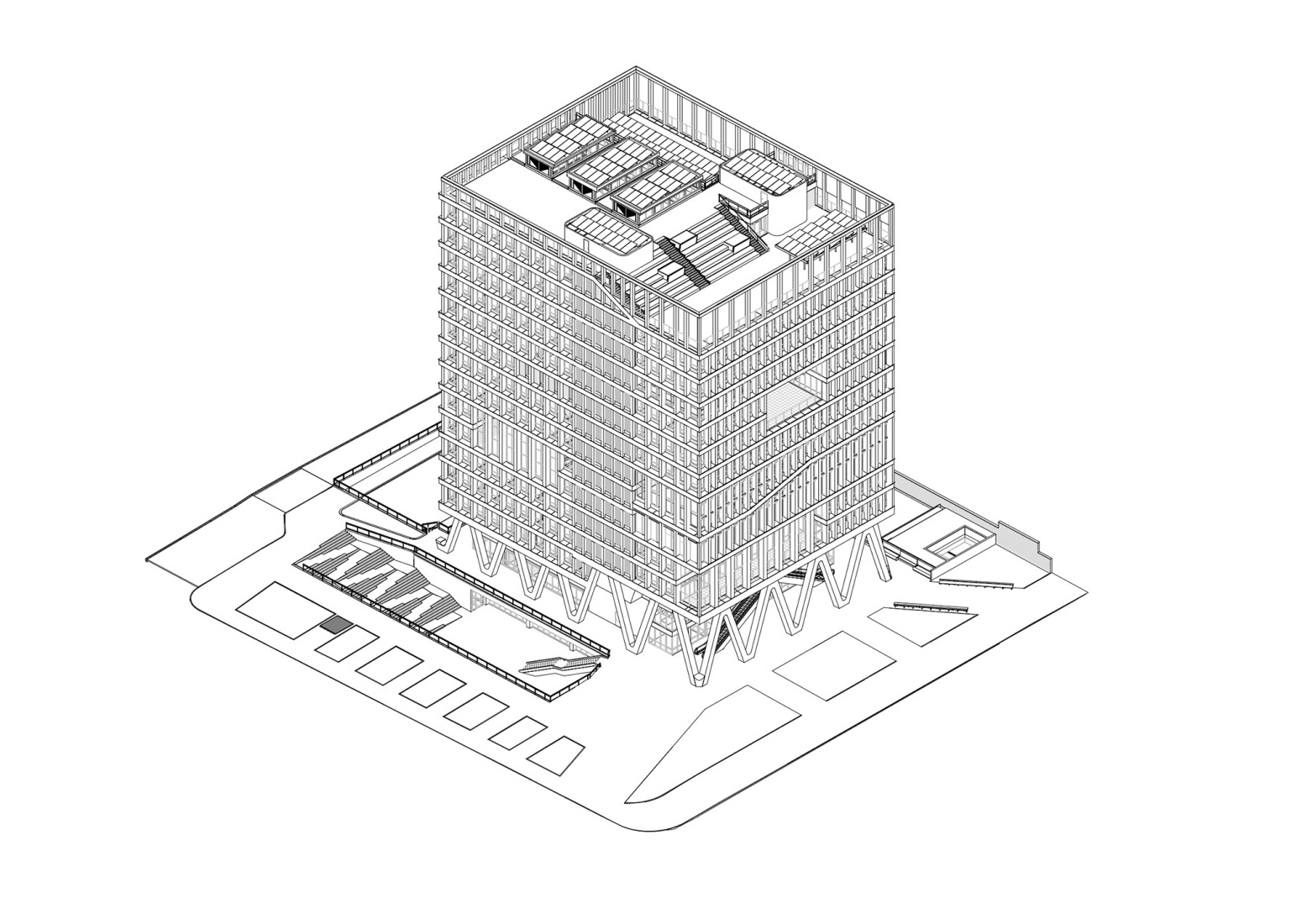 Axonometría. Fundación Universitaria Compensar por Bermúdez Arquitectos.