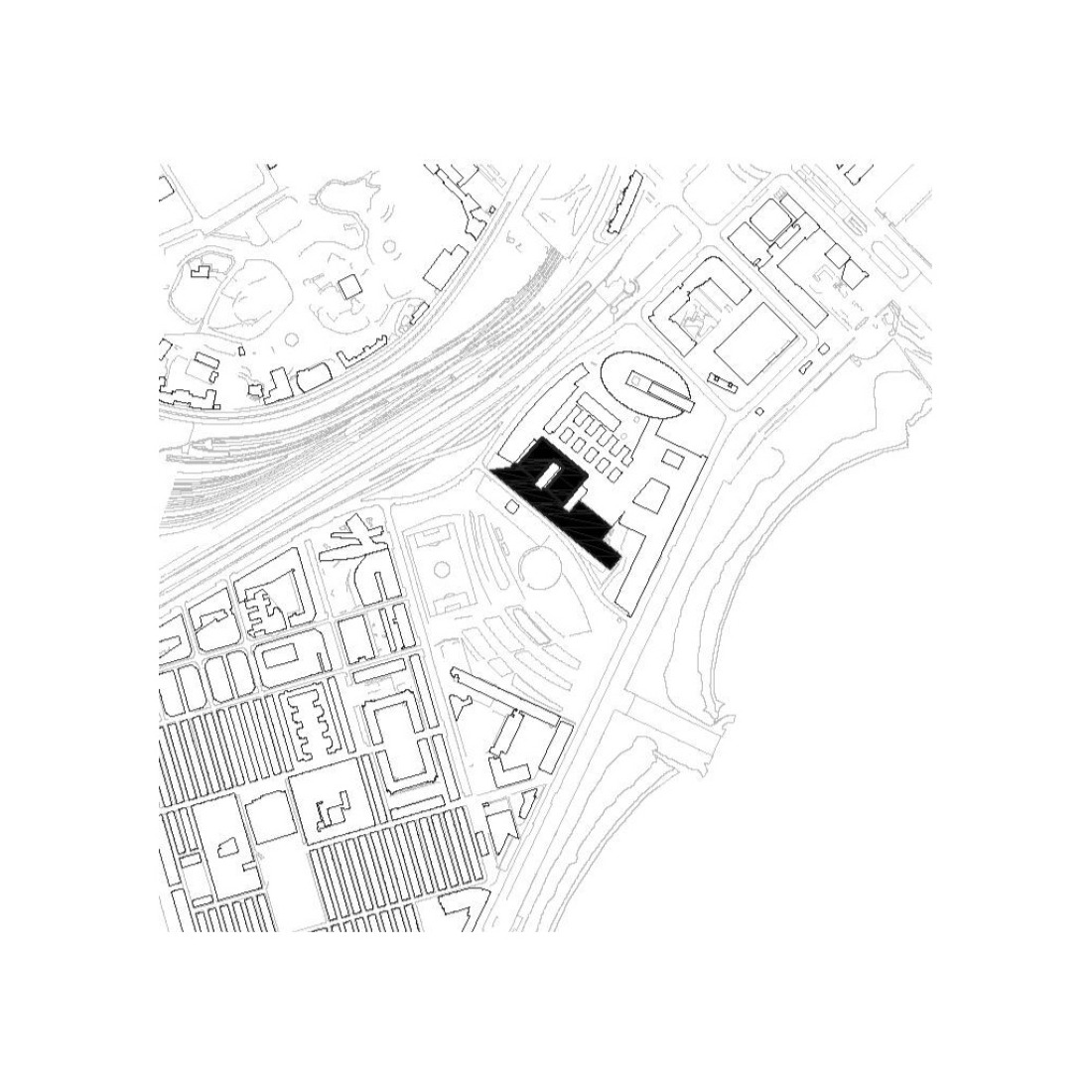 Plano de situación. Rehabilitación y ampliación del Hospital del Mar por Brullet-De Luna Arquitectes y PINEARQ. 