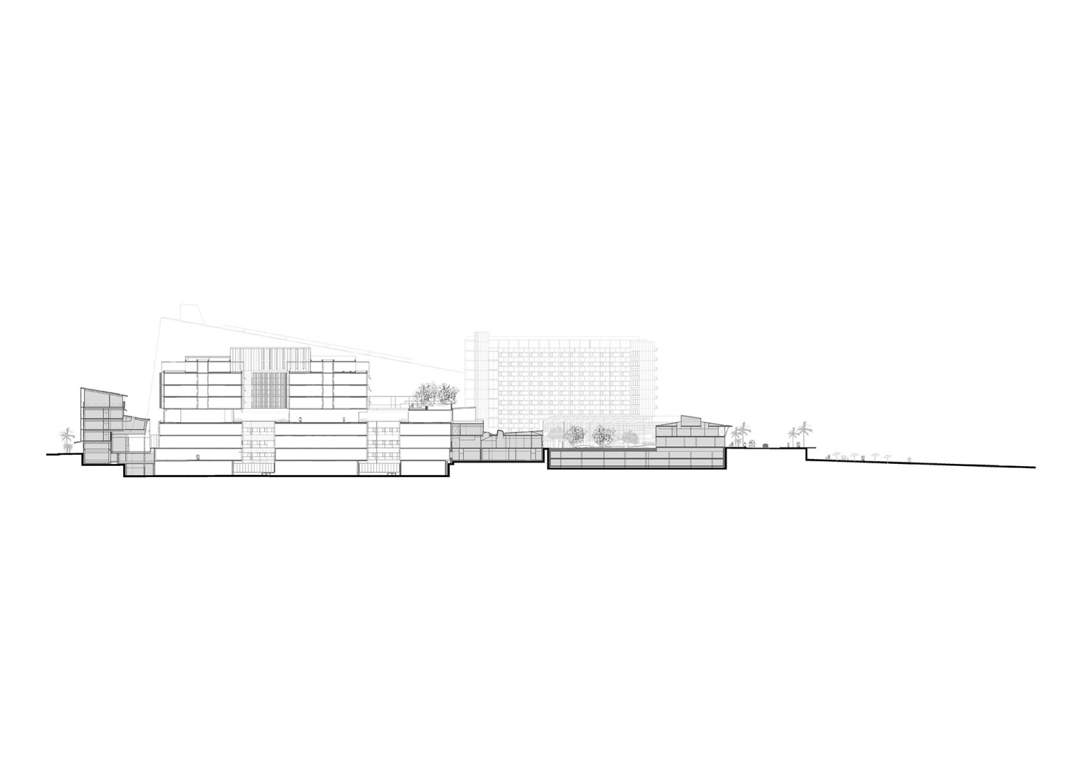 Sección. Rehabilitación y ampliación del Hospital del Mar por Brullet-De Luna Arquitectes y PINEARQ. 