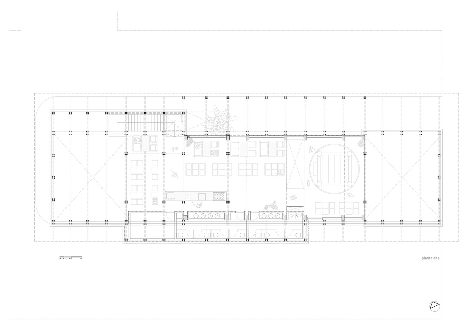 Plano de primera planta. «Autohelado LV Escalada» por DRM Arquitectura.