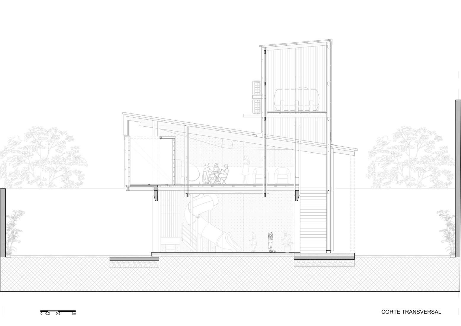 Sección transversal. «Autohelado LV Escalada» por DRM Arquitectura.
