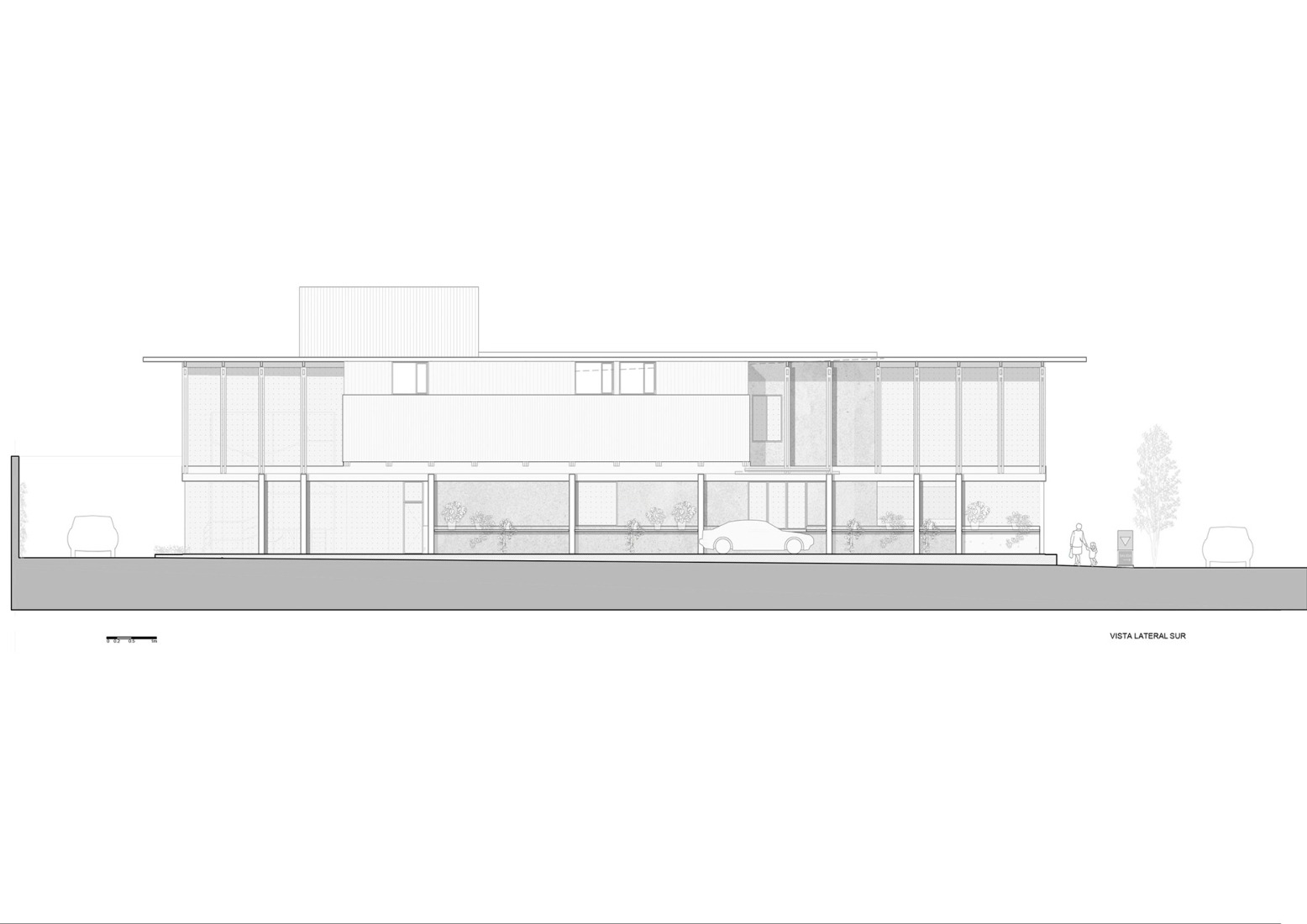Alzado sur. «Autohelado LV Escalada» por DRM Arquitectura.