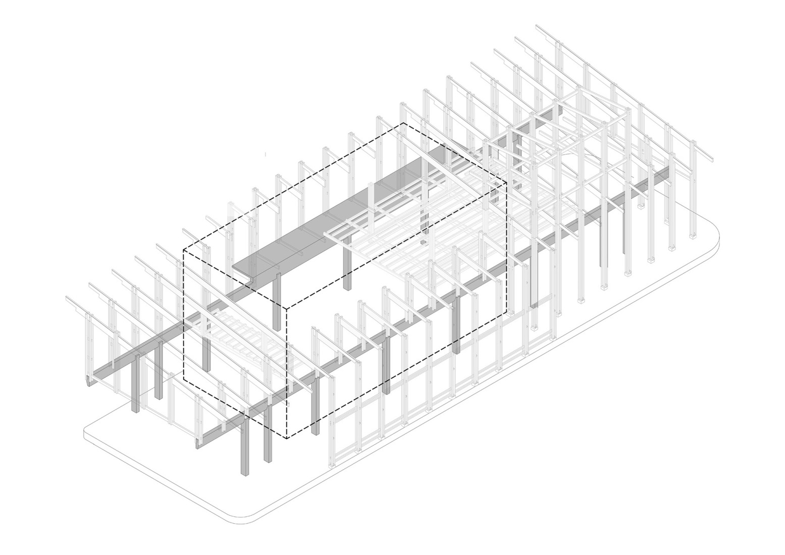 Axonometría. «Autohelado LV Escalada» por DRM Arquitectura.