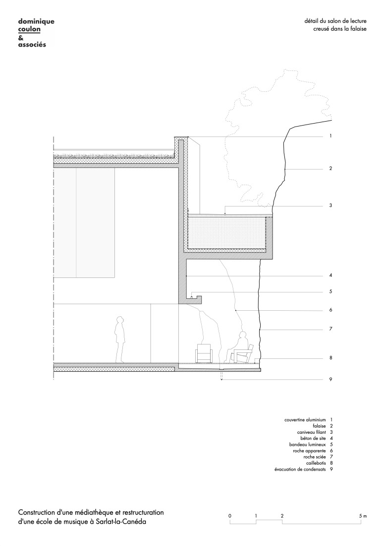 Detalle constructivo. Mediateca y escuela de música por Dominique Coulon & associés. 