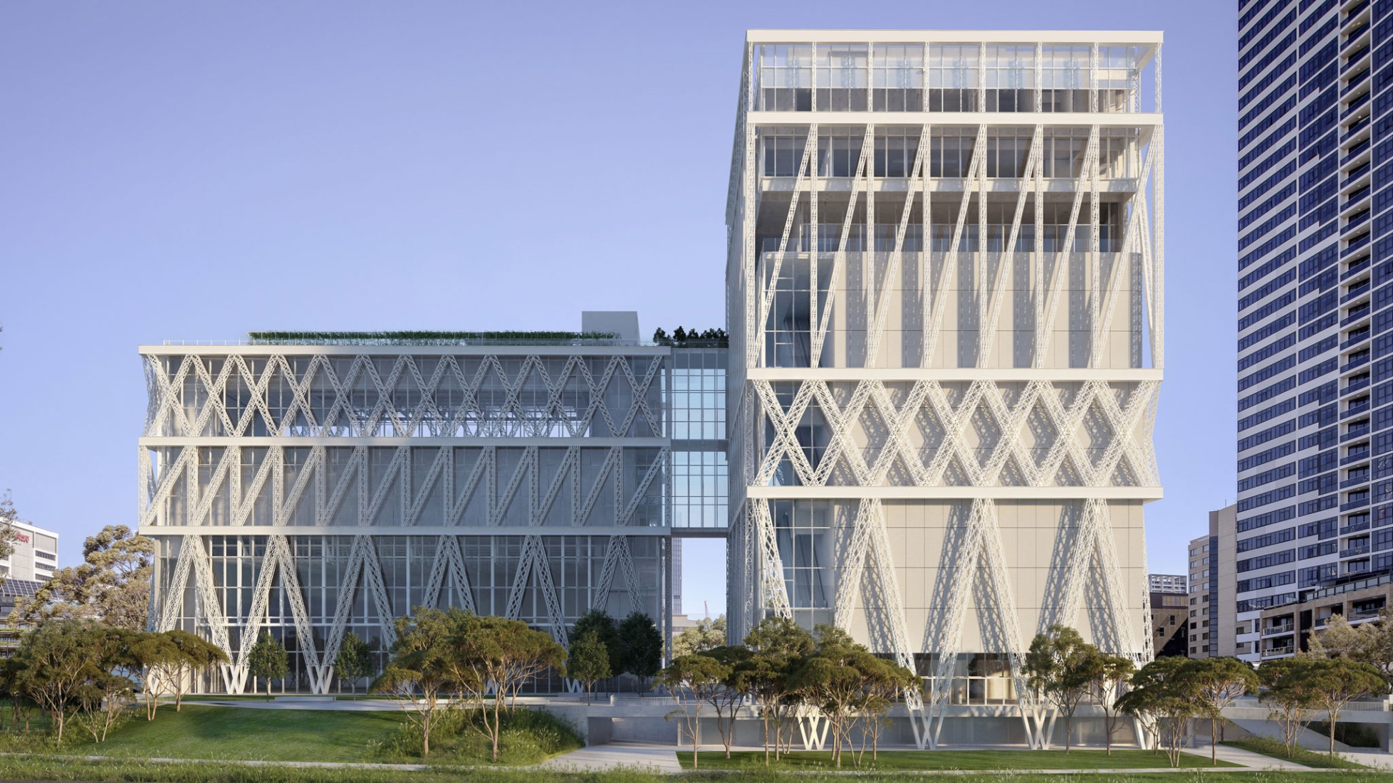 Powerhouse Parramatta por Moreau Kusunoki y Genton. Rory Gardiner con Colby Vexler.